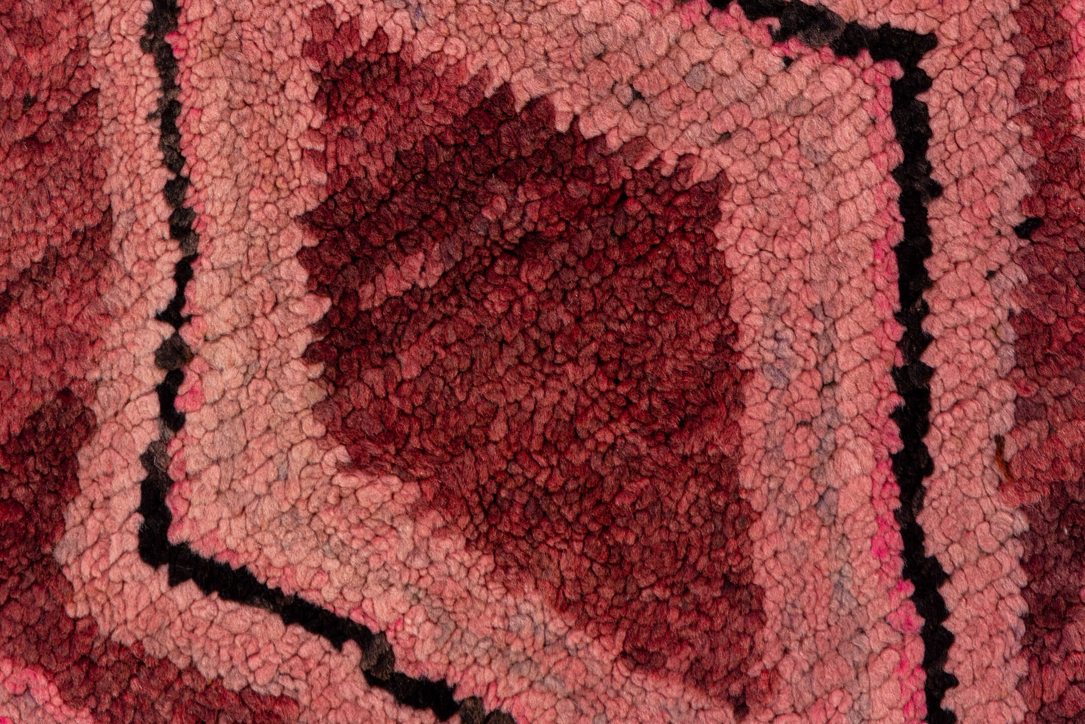 2' x 13' one-of-a-kind handmade vintage Rag Rug runner rug. Color palette: brown, off-white, pink, red, snow, white