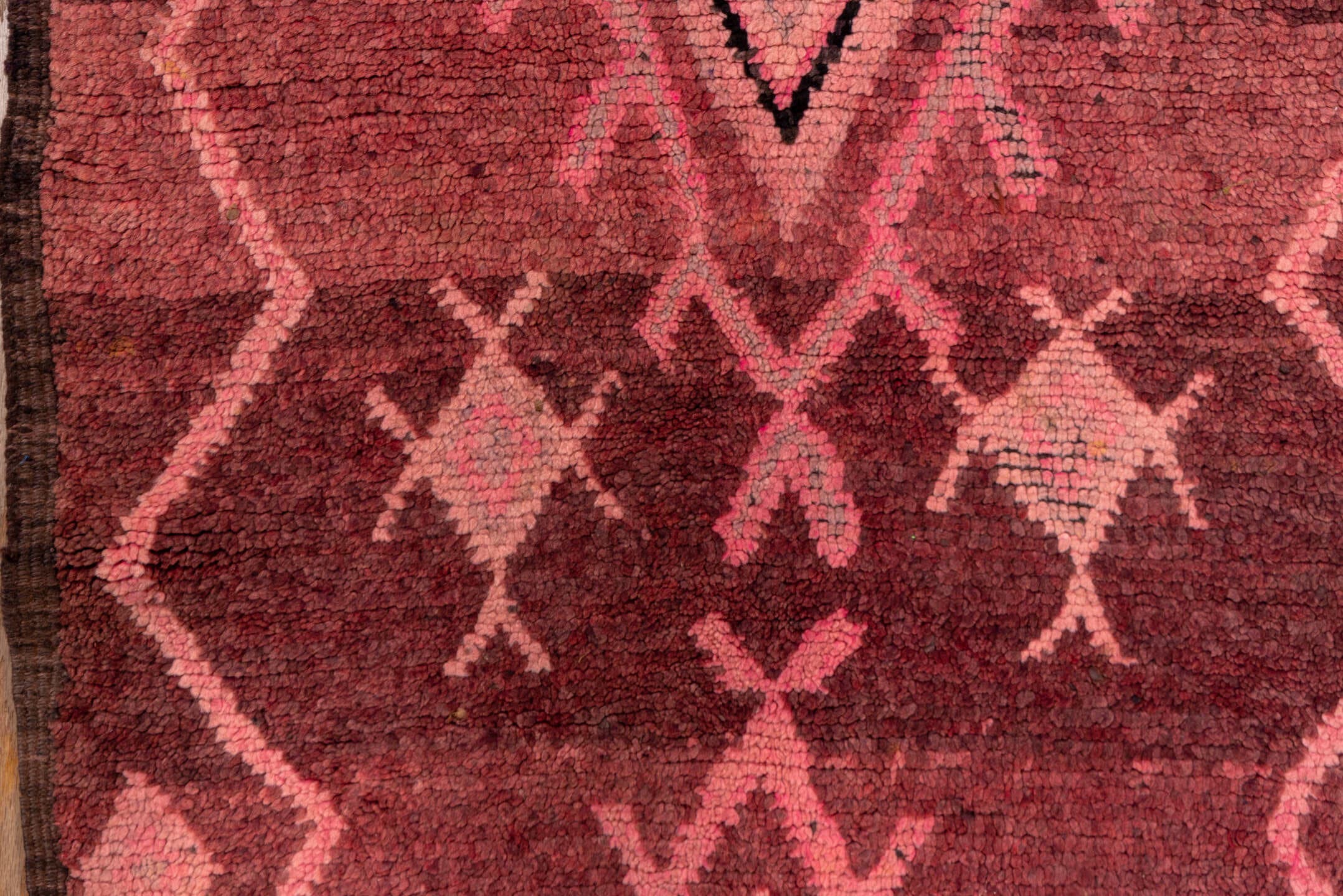 2' x 13' one-of-a-kind handmade vintage Rag Rug runner rug. Color palette: rose, mauve, dusty pink, burgundy, blush, brown