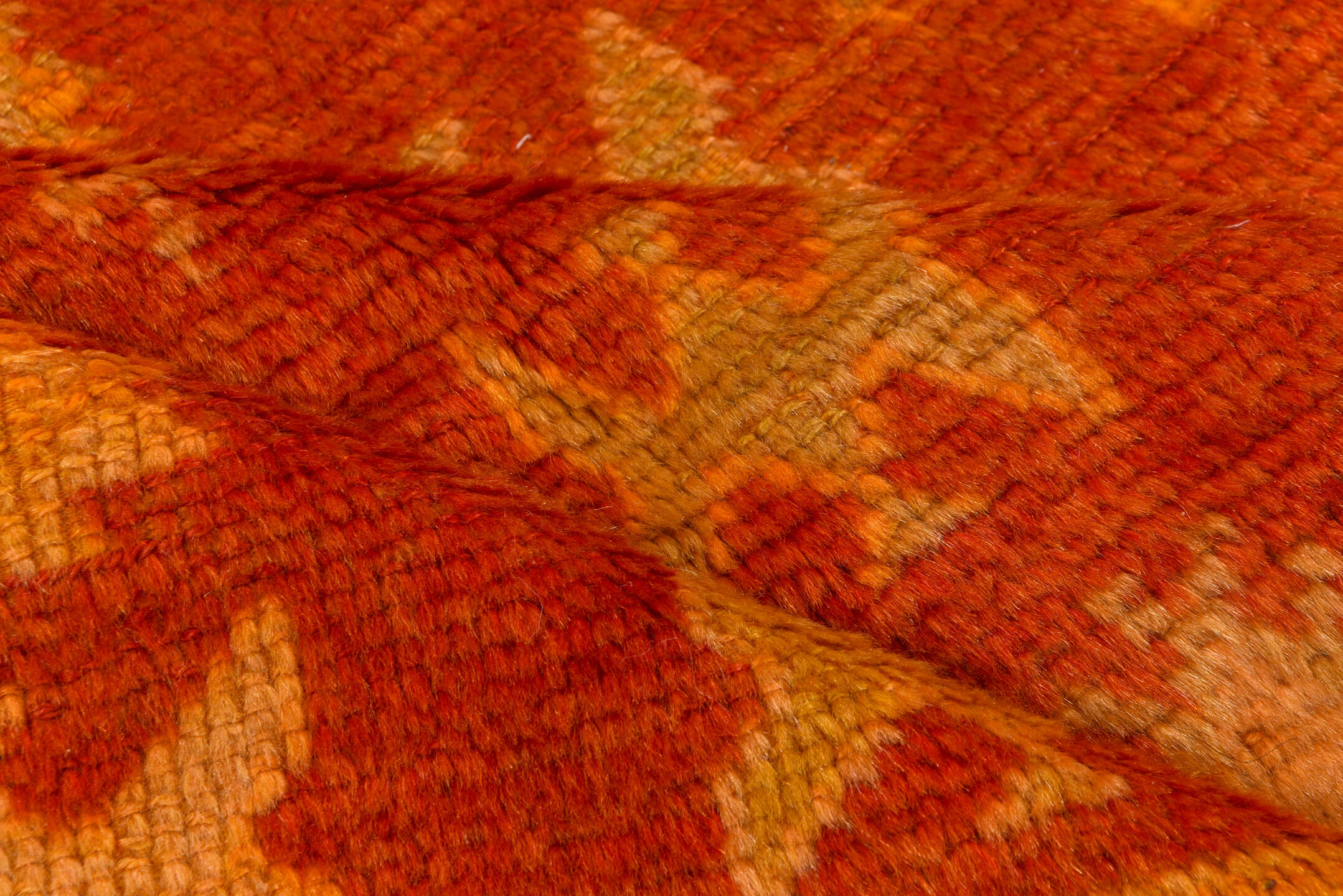 4' x 10' one-of-a-kind handmade vintage Moroccan runner rug. Color palette: brown, off-white, orange, red, sienna, tan