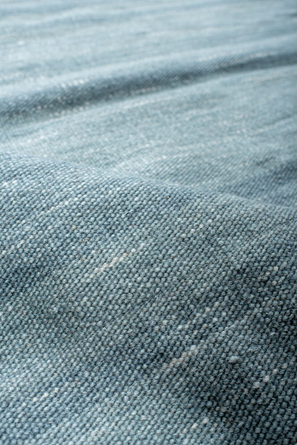 12' x 20' one-of-a-kind handmade vintage Kilim oversize rug. Color palette: sky blue, powder blue, slate, ivory, light blue