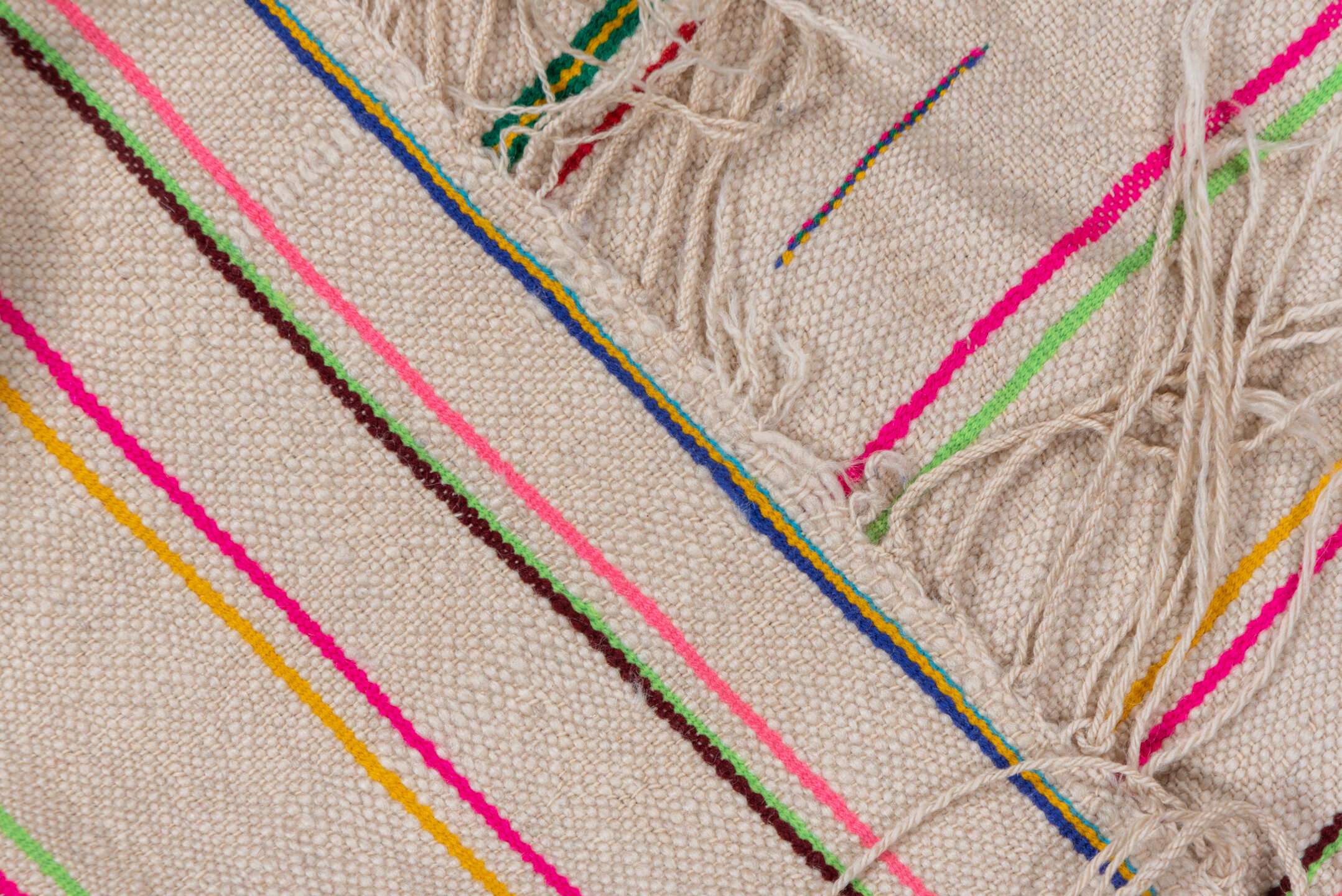 4' x 10' one-of-a-kind handmade vintage Textile runner rug. Color palette: ivory, pink, orange, gold, green, blue, taupe