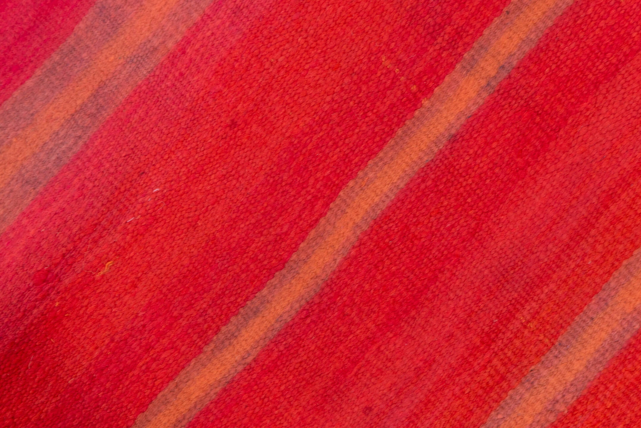 5' x 12' one-of-a-kind handmade vintage Blanket rug. Color palette: brown, indian red, off-white, pink, red, snow, white