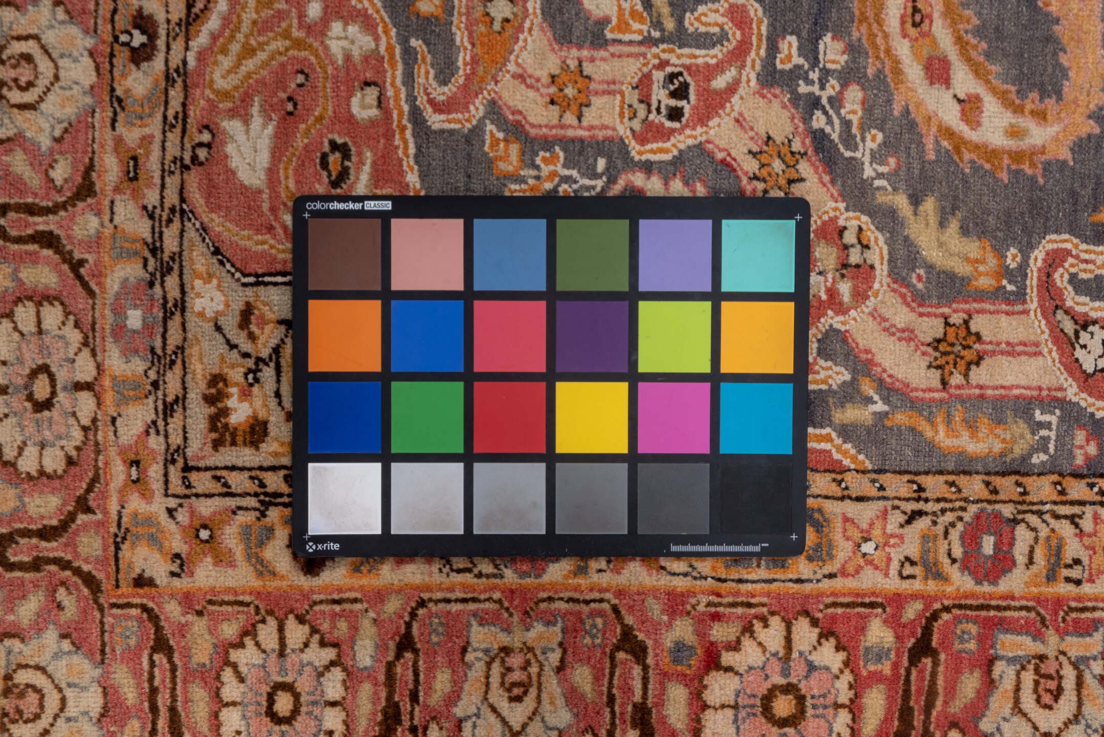 4' x 6' one-of-a-kind handmade antique Kaisary small size rug. Color palette: slate, coral, rust, ivory, gold, rose, camel