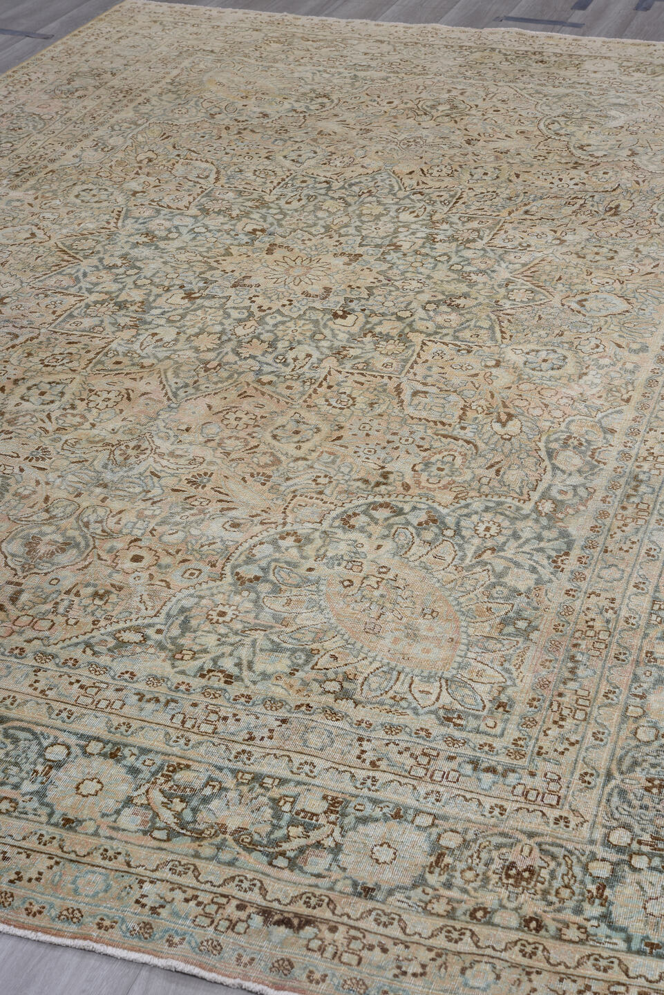 8' x 11' one-of-a-kind handmade vintage Khorassan large size rug. Color palette: blue, dark gray, dim gray, gray, light blue