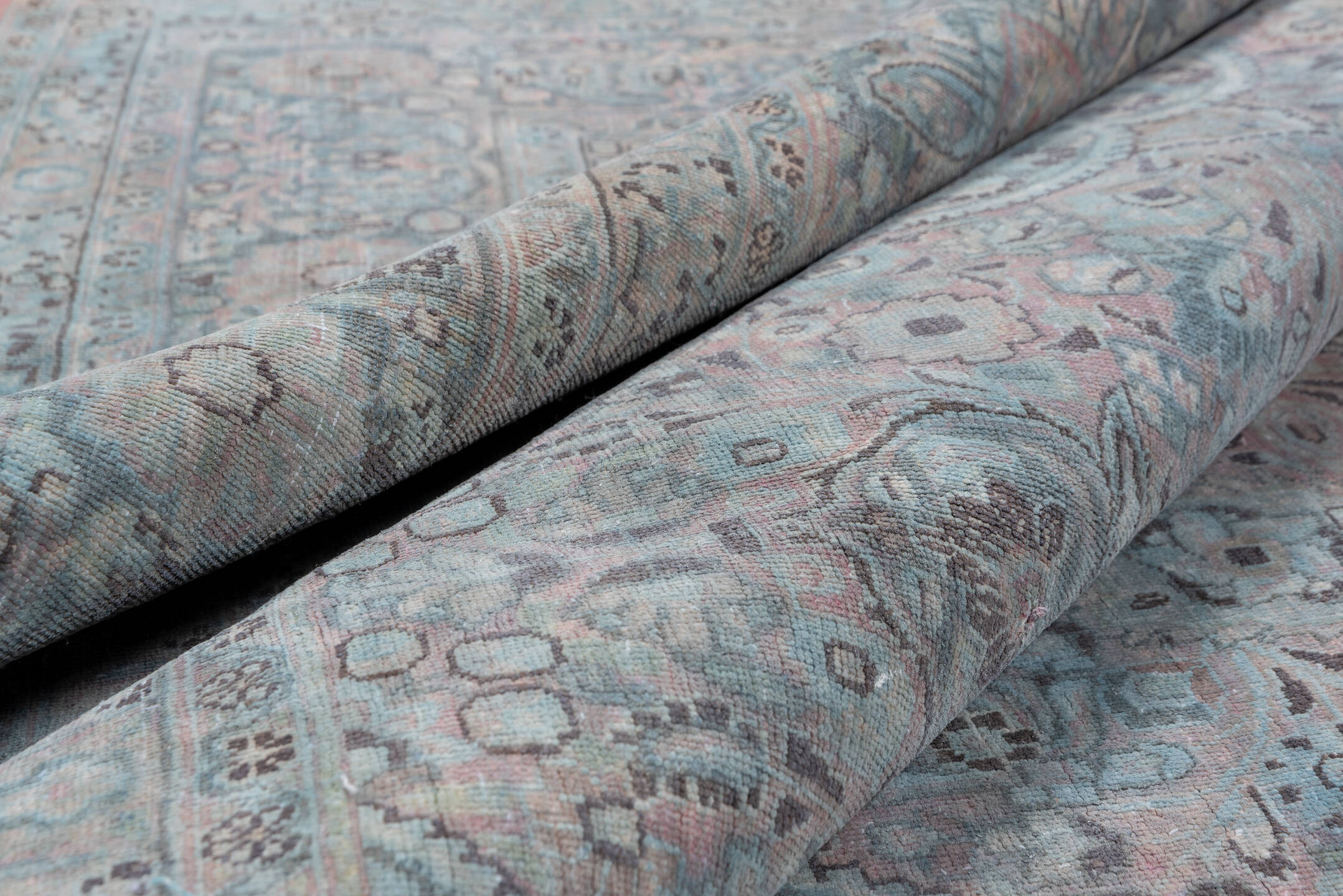 8' x 11' one-of-a-kind handmade vintage Khorassan large size rug. Color palette: blue, dark gray, dim gray, gray, light blue