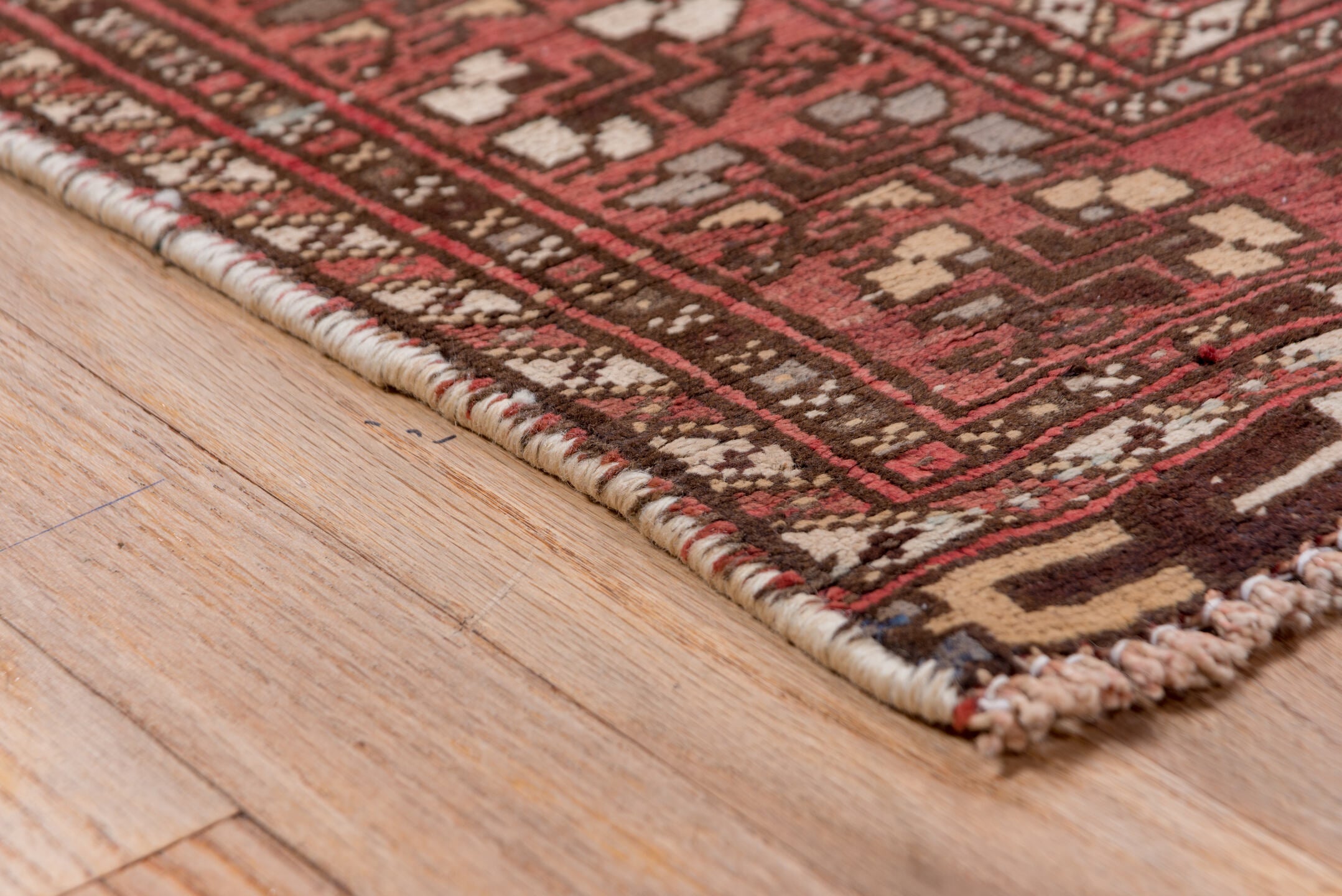 4' x 6' one-of-a-kind handmade vintage Afshar small size rug. Color palette: brown, gray, light gray, off-white, pink, red
