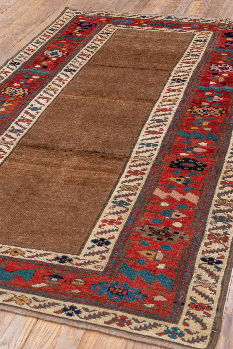 3' x 6' one-of-a-kind handmade antique NW Persian small size rug. Color palette: red, camel, ivory, teal, navy, brown, gold