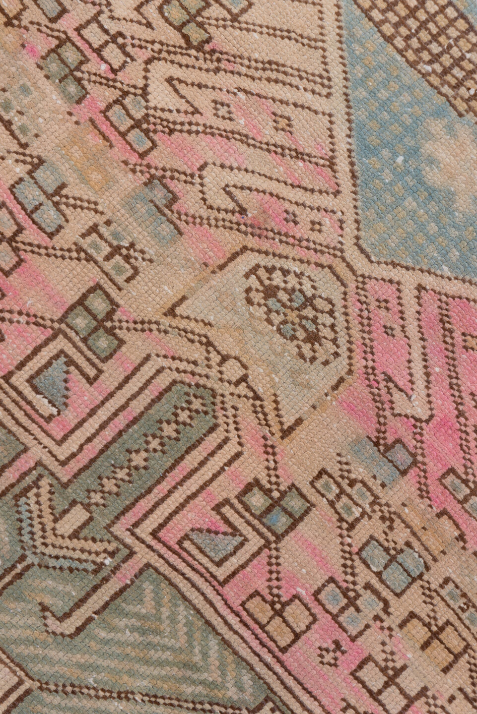 3' x 11' one-of-a-kind handmade antique Sarab runner rug. Color palette: ivory, sky blue, pink, camel, taupe, charcoal
