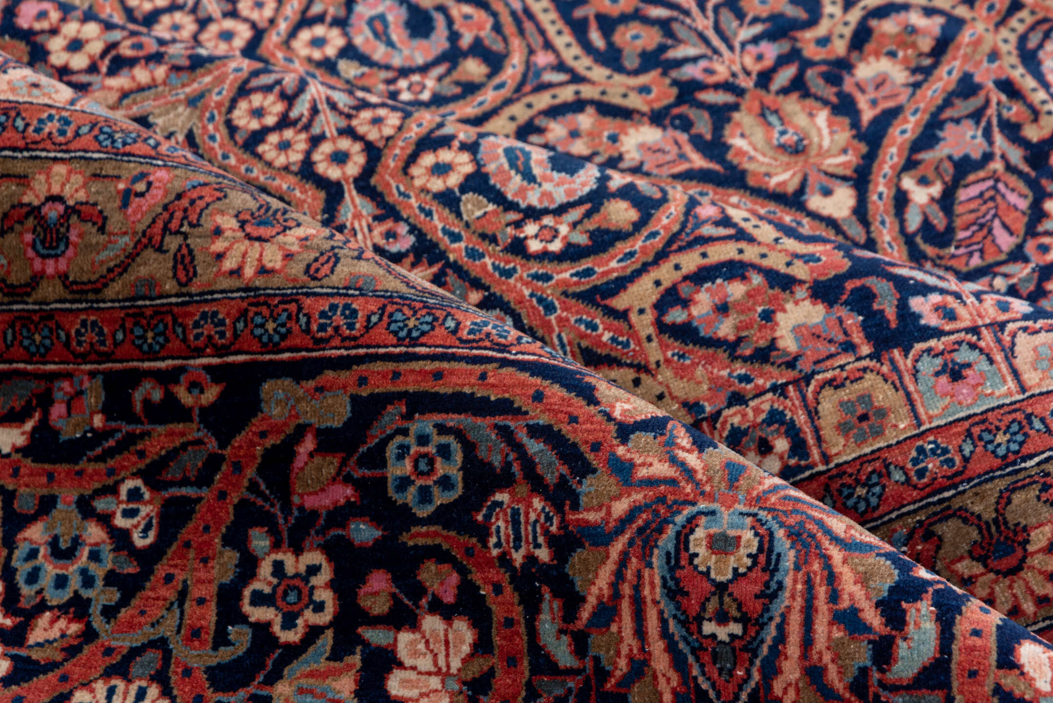 8' x 11' one-of-a-kind handmade vintage Kashan large size rug. Color palette: blue, brown, dim gray, gray, light gray