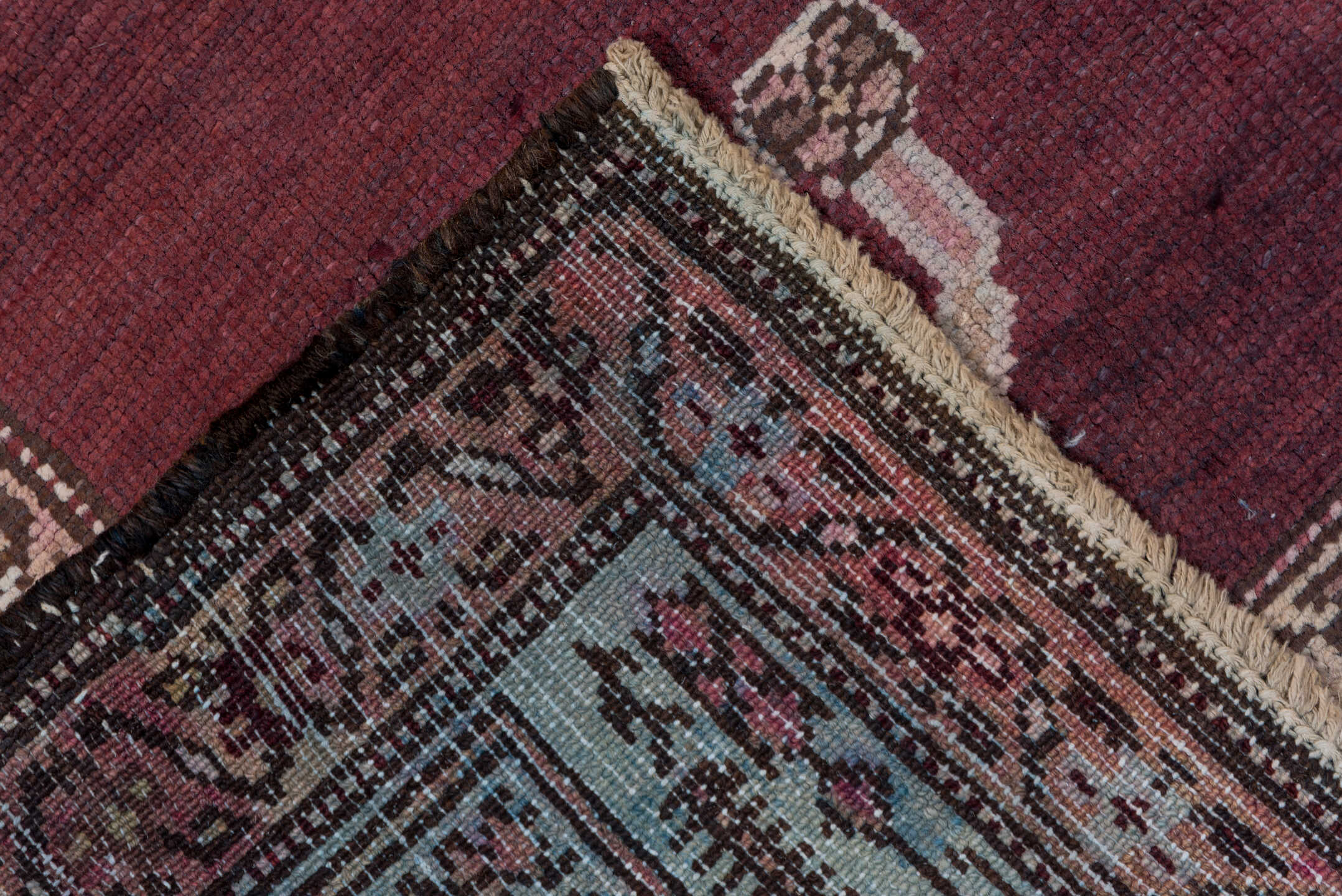 4' x 7' one-of-a-kind handmade antique Malayer rug. Color palette: rose, brown, ivory, dusty pink, taupe, burgundy, charcoal