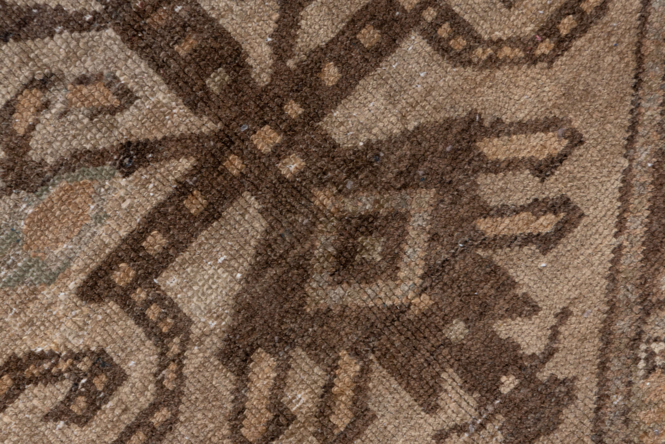3' x 5' one-of-a-kind handmade antique Malayer small size rug. Color palette: ivory, taupe, brown, camel, beige, sage, gray