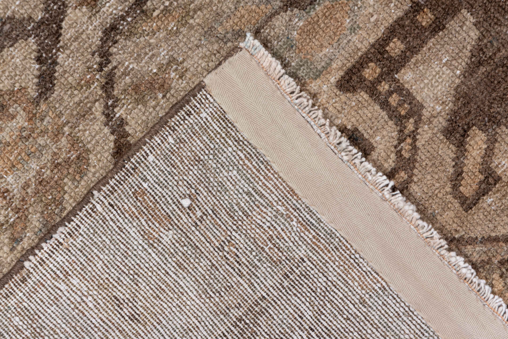 3' x 5' one-of-a-kind handmade antique Malayer small size rug. Color palette: ivory, taupe, brown, camel, beige, sage, gray