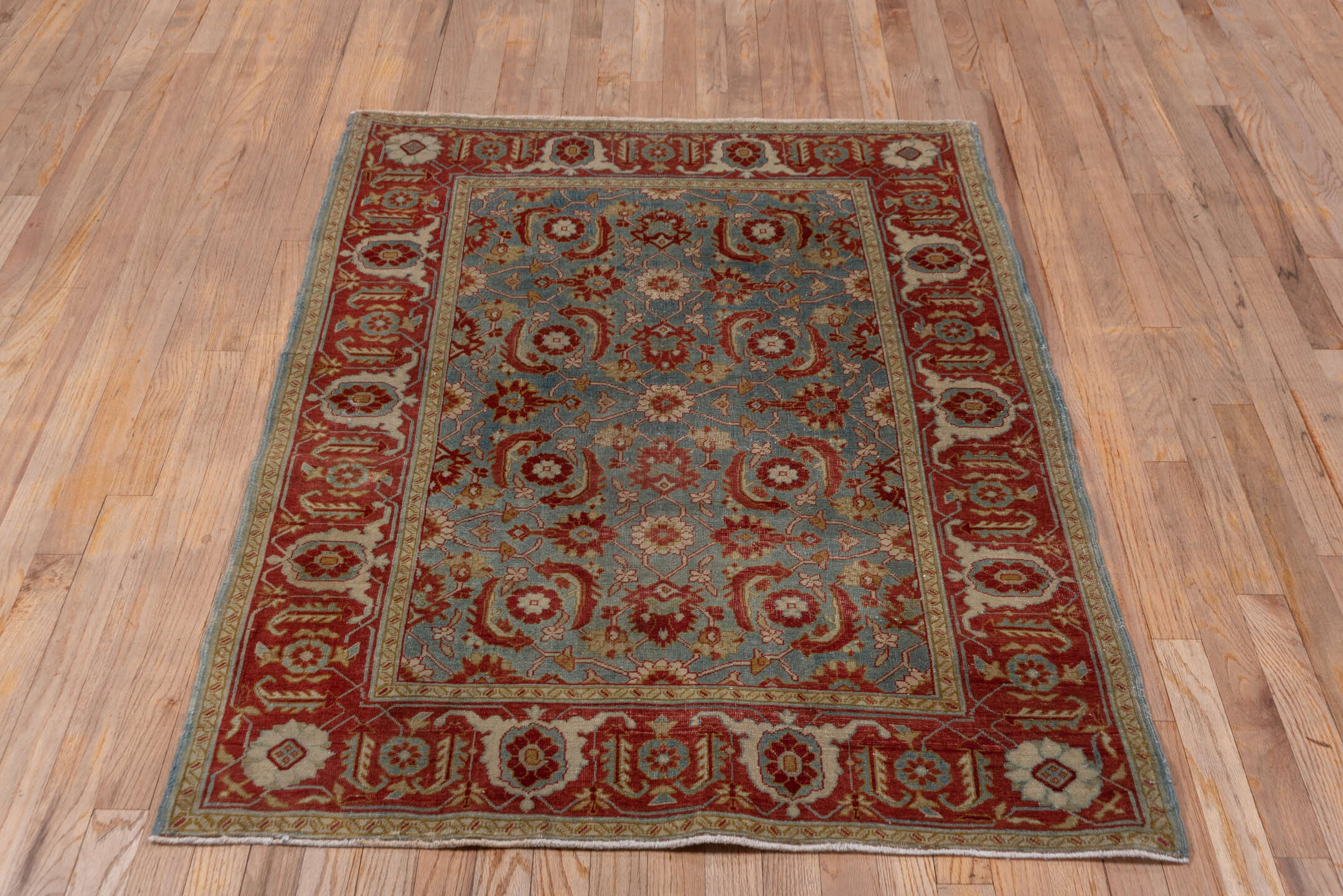 3' x 5' one-of-a-kind handmade antique Sivas small size rug. Color palette: rust, blue, ivory, gold, camel, rose, terracotta