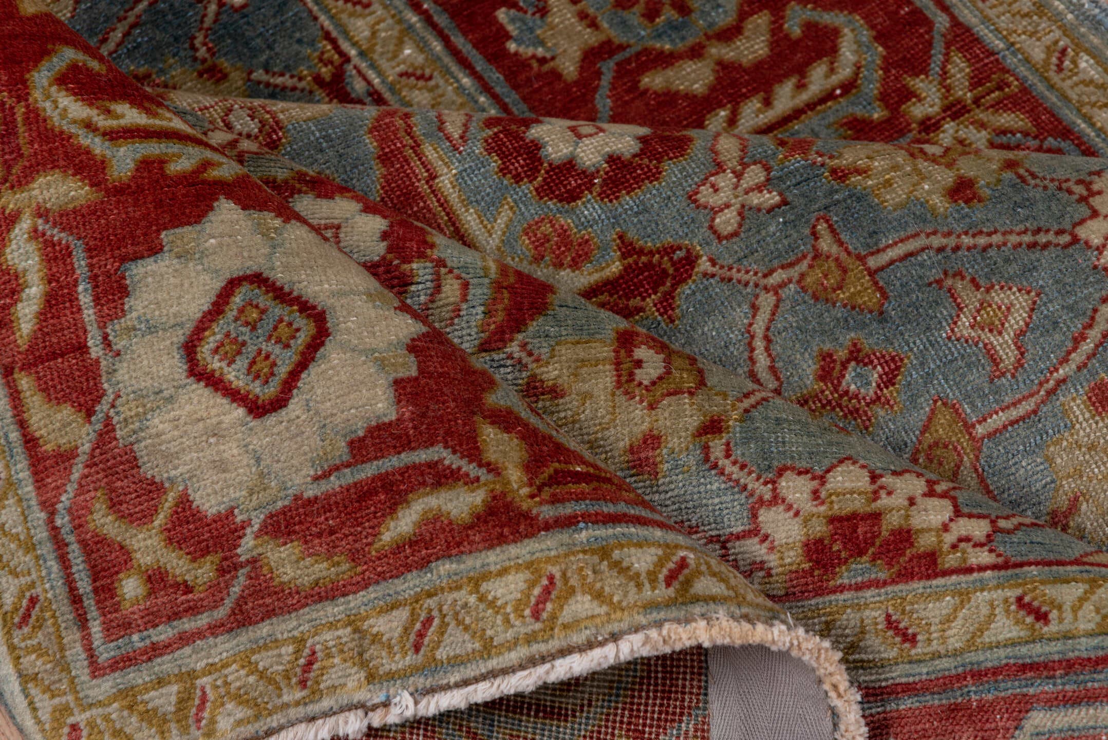 3' x 5' one-of-a-kind handmade antique Sivas small size rug. Color palette: rust, blue, ivory, gold, camel, rose, terracotta