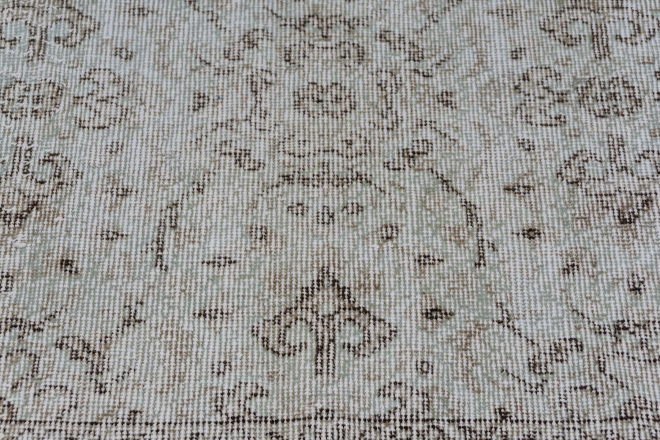 4' x 6' one-of-a-kind handmade antique Oushak small size rug. Color palette: taupe, ivory, beige, blue, camel, brown, gray