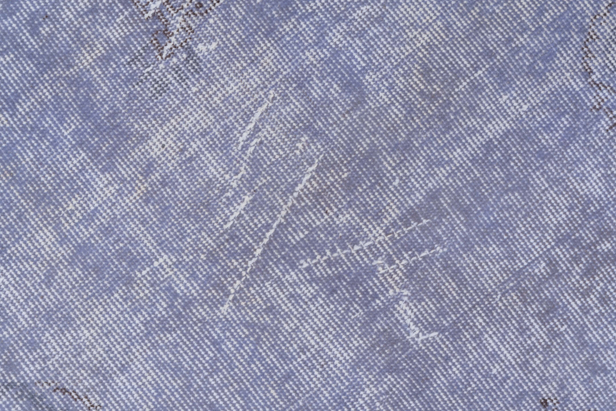 6' x 10' one-of-a-kind handmade vintage Overdyed large size rug. Color palette: lavender, periwinkle, slate, ivory