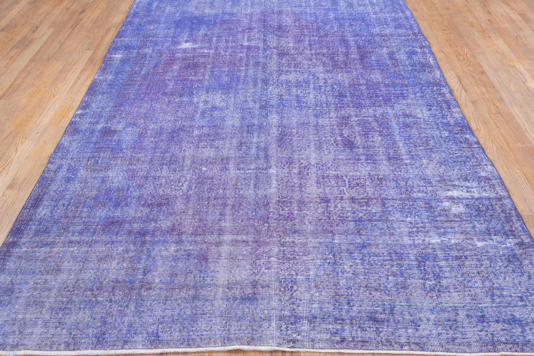 6' x 9' one-of-a-kind handmade vintage Overdyed medium size rug. Color palette: light blue, light gray, off-white, pink
