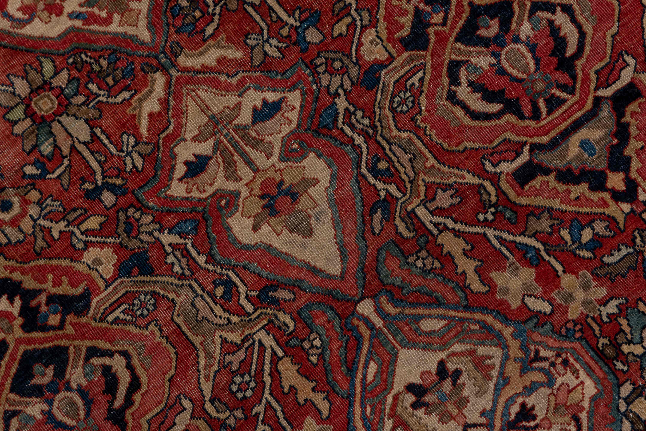 4' x 6' one-of-a-kind handmade antique Far.Sarouk small size rug. Color palette: rust, ivory, navy, soft blue, taupe, camel