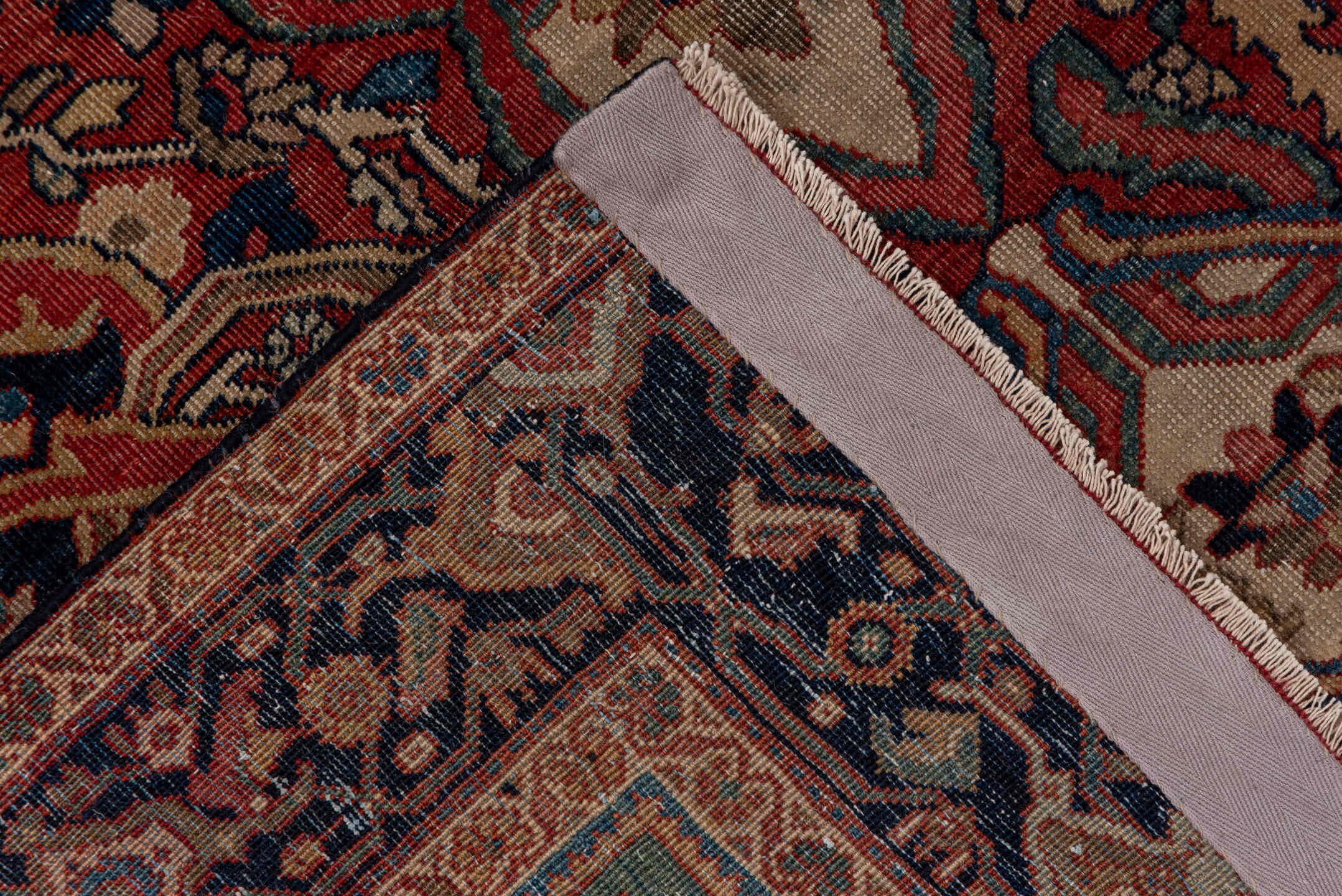 4' x 6' one-of-a-kind handmade antique Far.Sarouk small size rug. Color palette: rust, ivory, navy, soft blue, taupe, camel