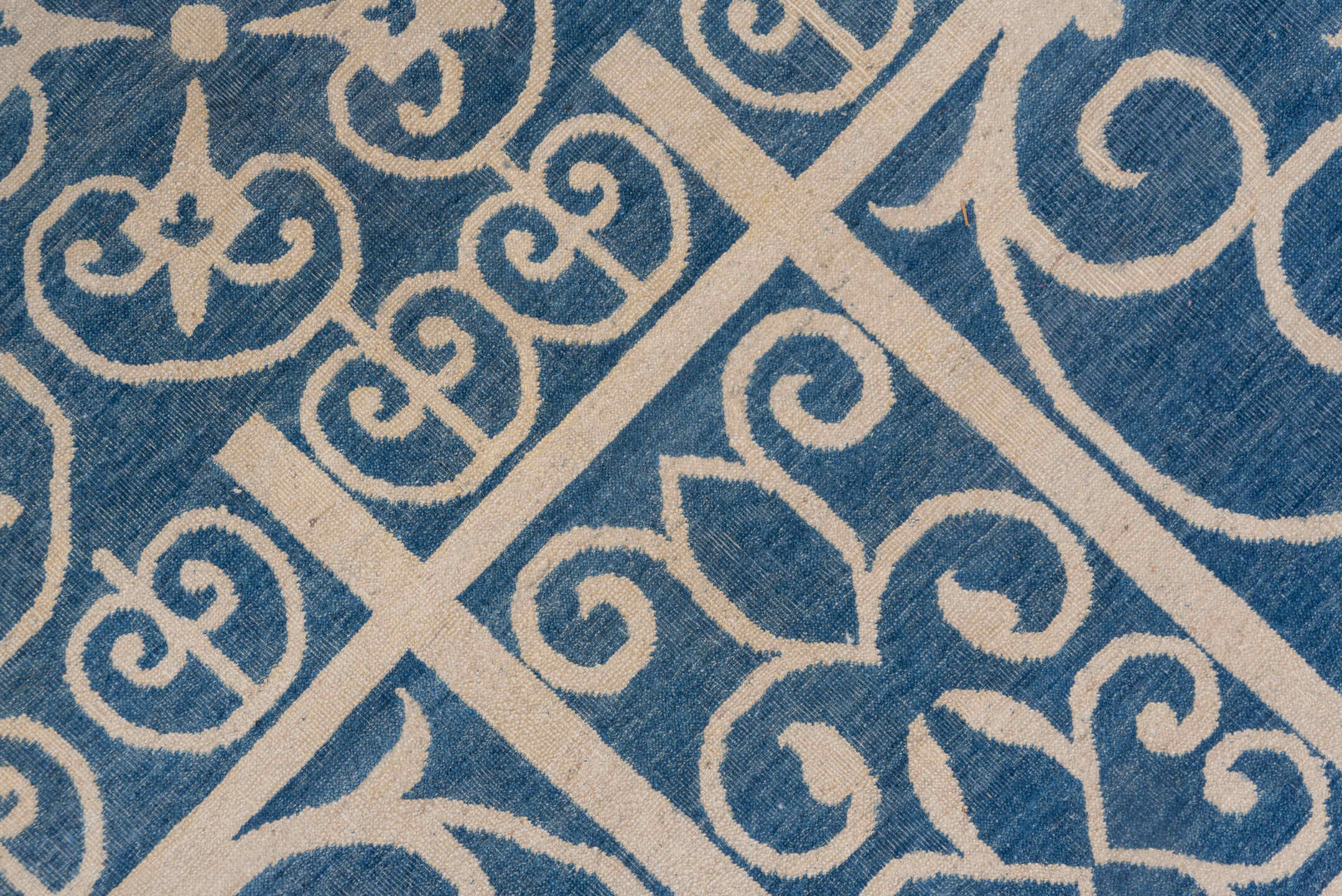 8' x 11' one-of-a-kind handmade handmade Modern large size rug. Color palette: blue, ivory, beige