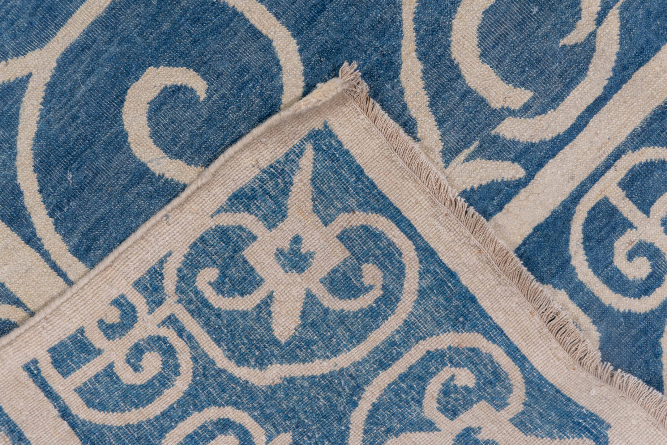 8' x 11' one-of-a-kind handmade handmade Modern large size rug. Color palette: blue, ivory, beige