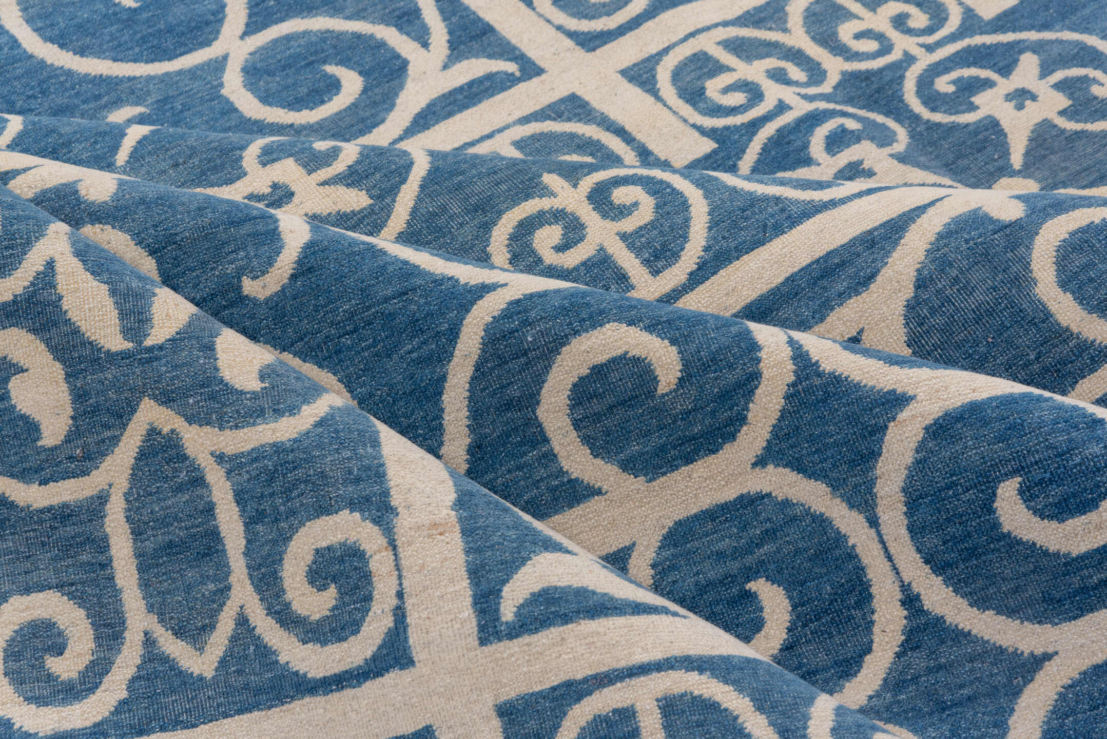 8' x 11' one-of-a-kind handmade handmade Modern large size rug. Color palette: blue, ivory, beige