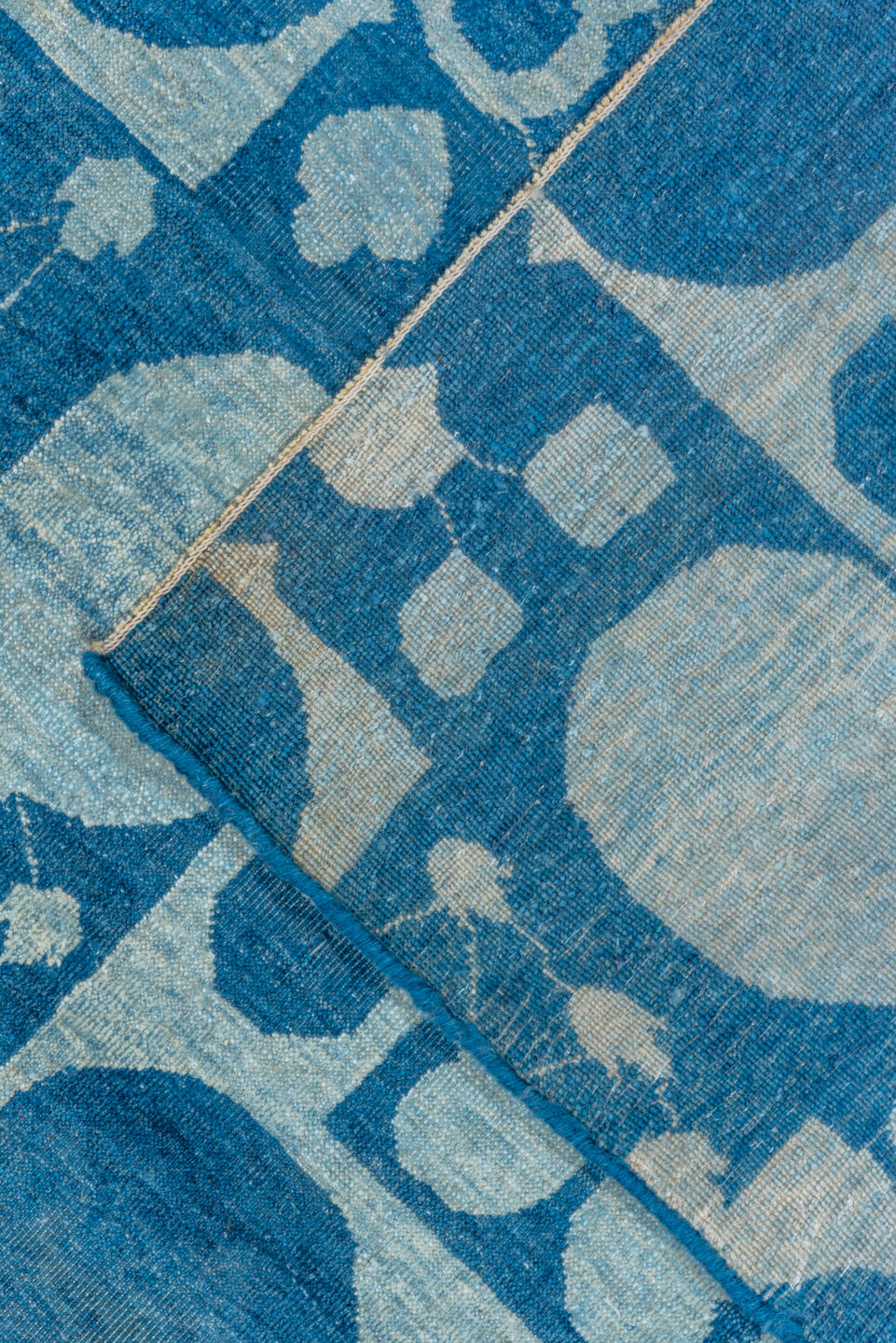 8' x 9' one-of-a-kind handmade vintage Modern rug. Color palette: blue, gray, light blue, light gray, off-white, steel blue