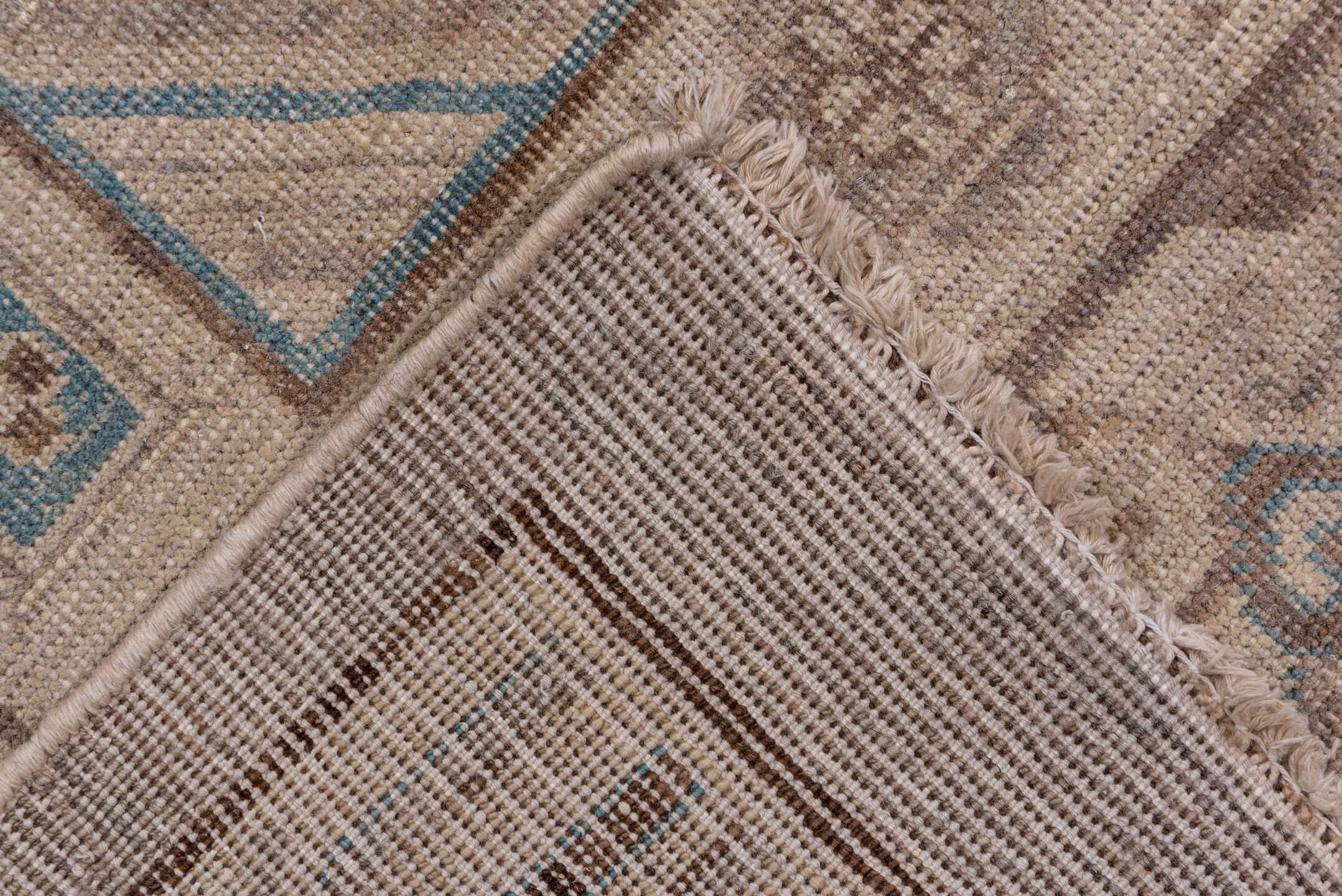 12' x 16' one-of-a-kind handmade vintage Khotan oversize rug. Color palette: brown, dark gray, gray, light gray, off-white