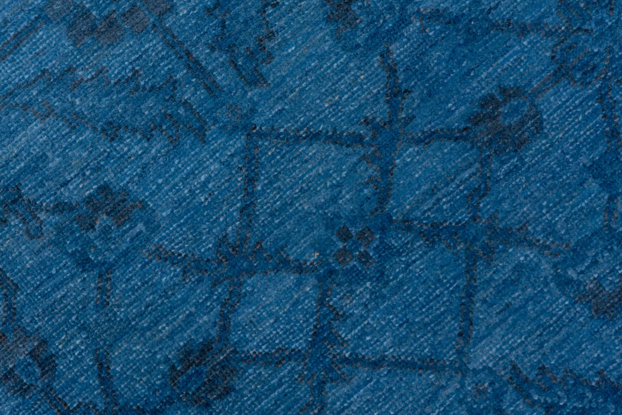 7' x 10' one-of-a-kind handmade vintage Overdyed large size rug. Color palette: blue, navy, indigo, slate, purple, gray