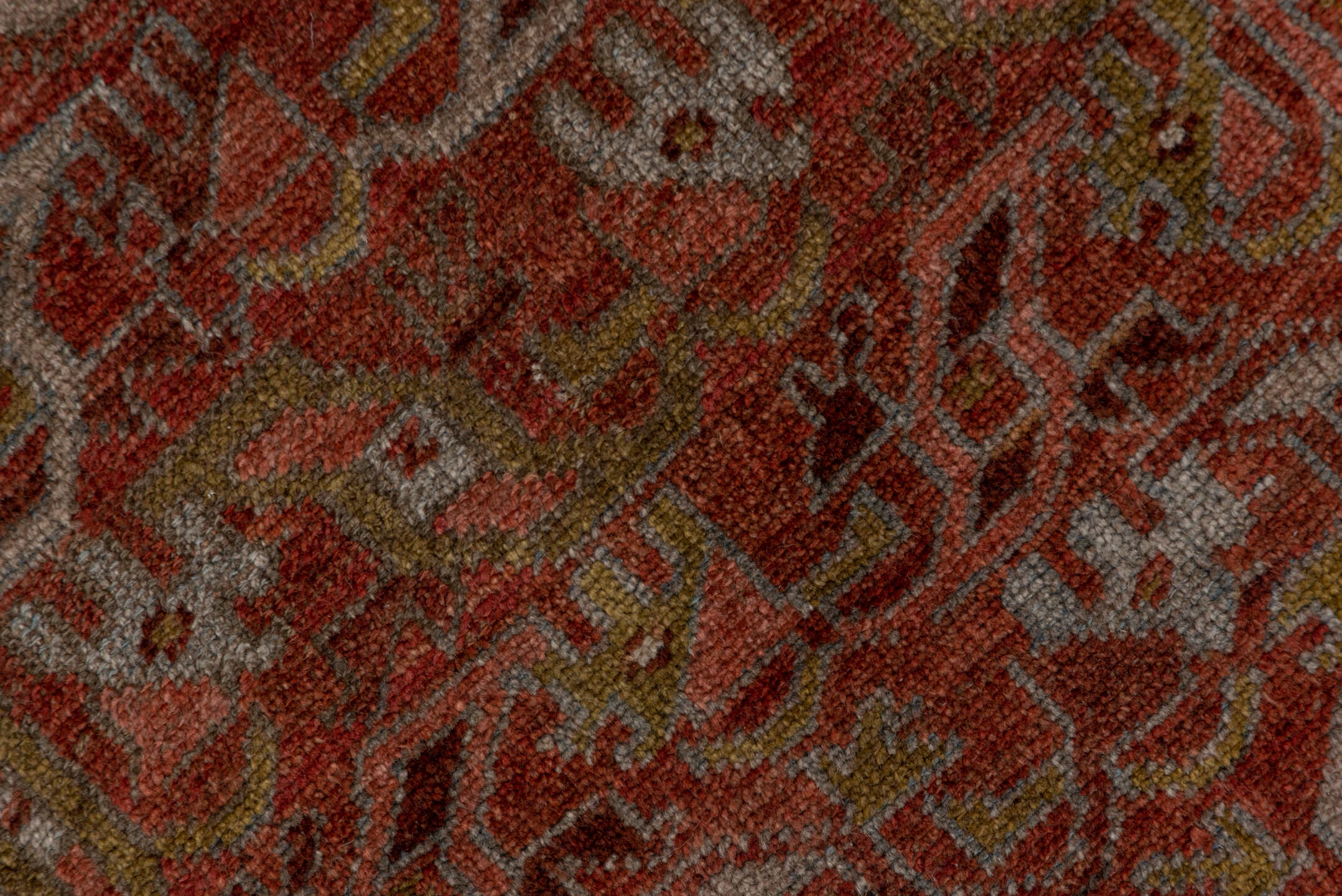 3' x 9' one-of-a-kind handmade vintage Bidjar runner rug. Color palette: brown, gray, pink, red