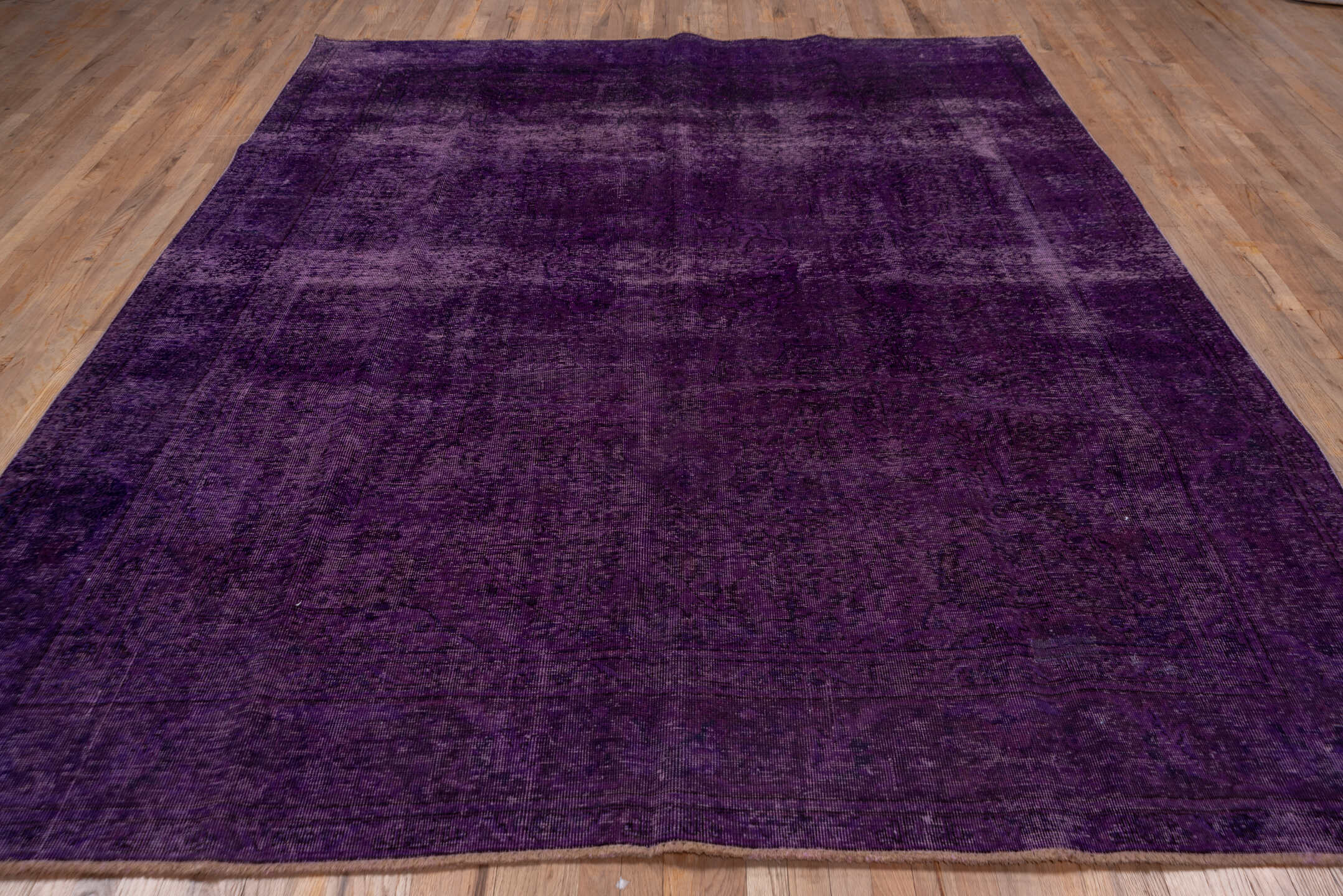 8' x 11' one-of-a-kind handmade antique Overdyed large size rug. Color palette: purple, plum, violet, eggplant, pink