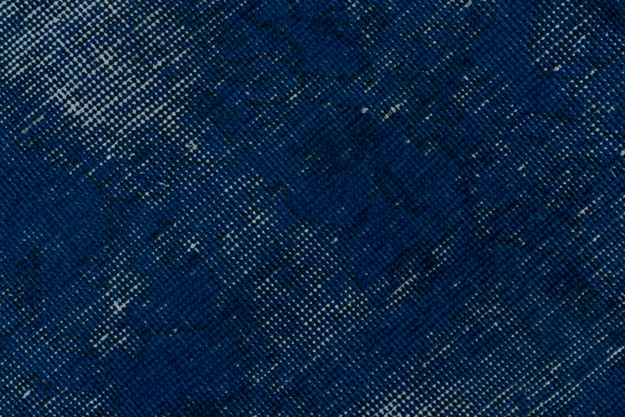 9' x 11' one-of-a-kind handmade vintage Overdyed large size rug. Color palette: cobalt, navy, slate, charcoal, ivory, blue