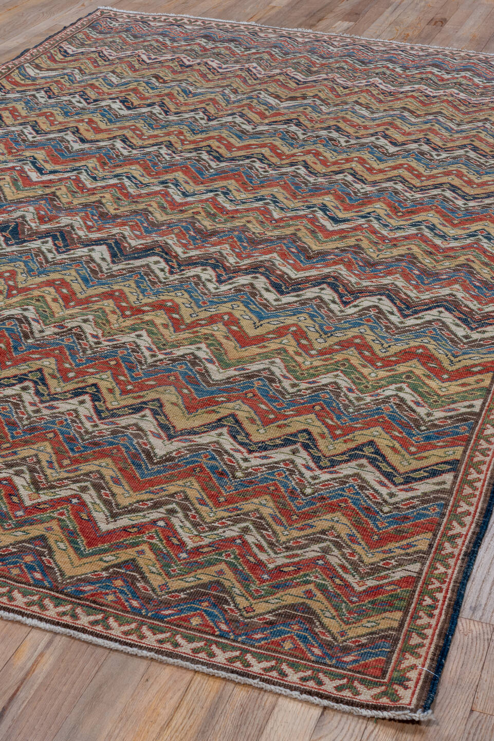 5' x 9' one-of-a-kind handmade vintage NW Persian medium size rug. Color palette: blue, brown, gray, light gray, off-white