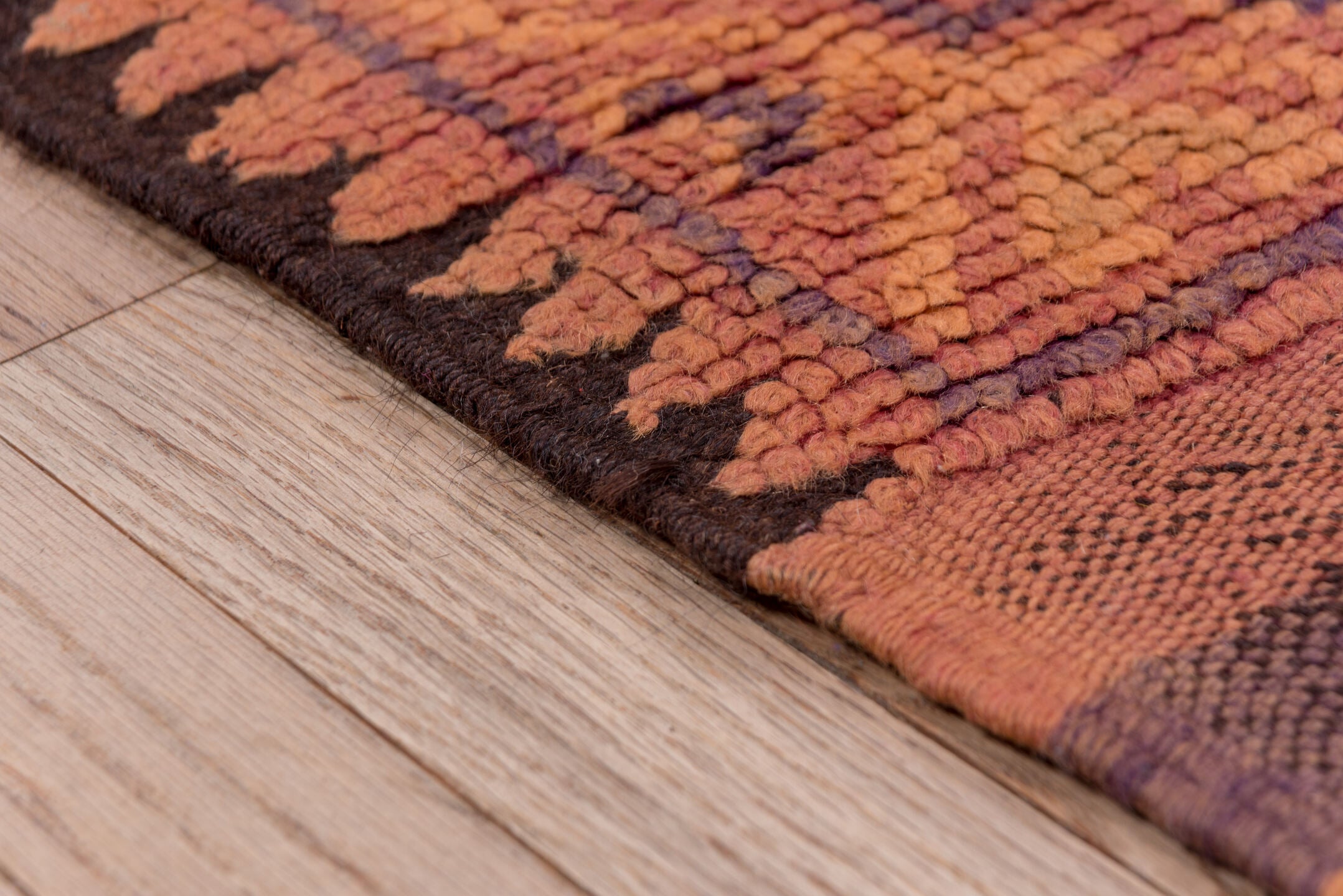 5' x 10' one-of-a-kind handmade vintage Moroccan medium size rug. Color palette: brown, gray, light gray, off-white, pink