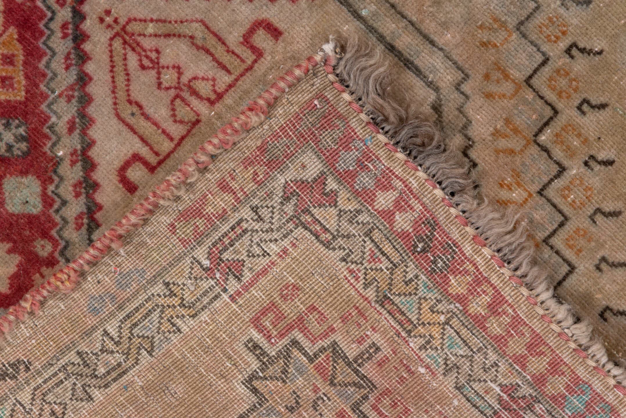 2' x 6' one-of-a-kind handmade antique Shiraz runner rug. Color palette: ivory, rust, taupe, rose, sage, charcoal
