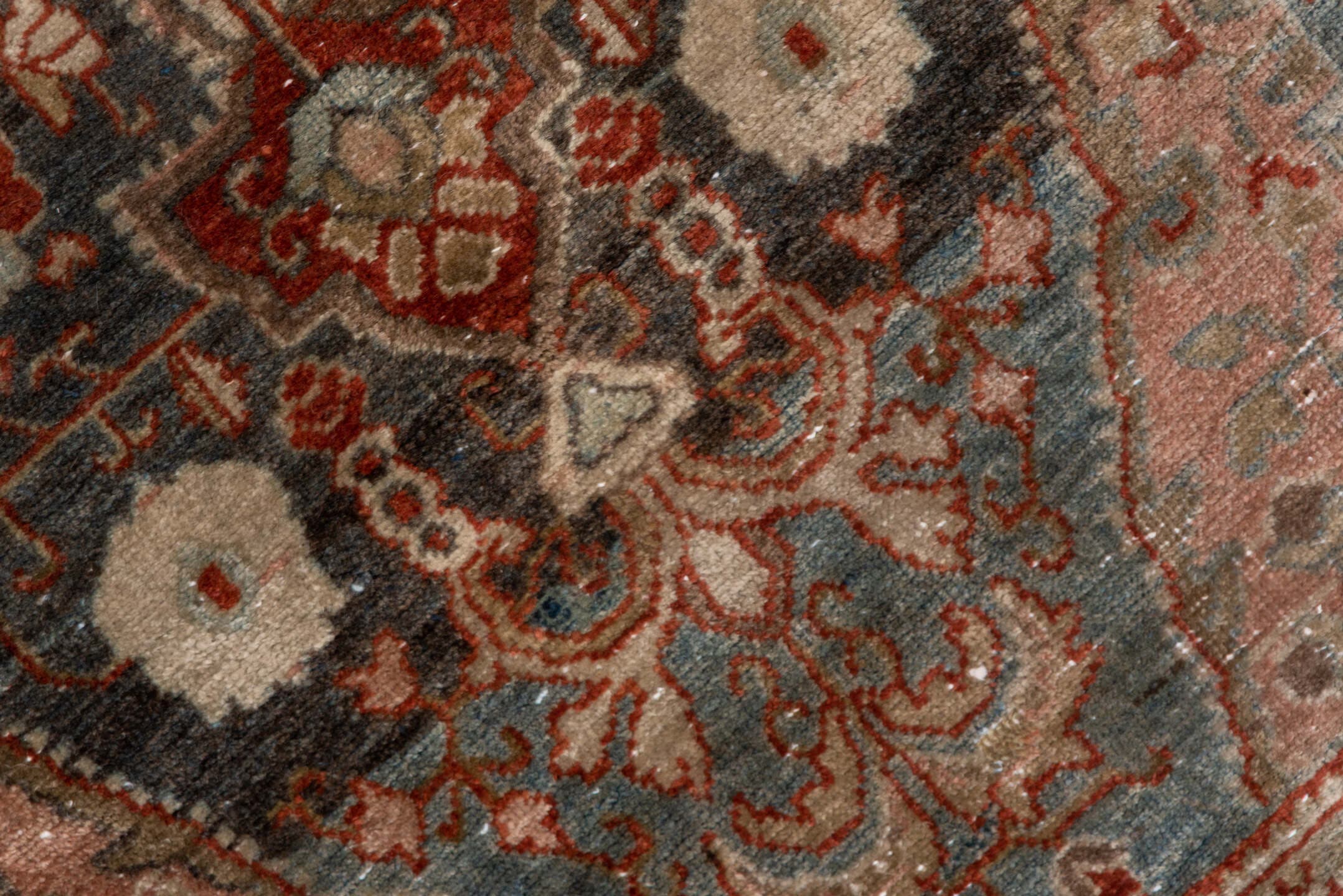 4' x 6' one-of-a-kind handmade antique Sarouk small size rug. Color palette: rose, slate, rust, ivory, charcoal, taupe