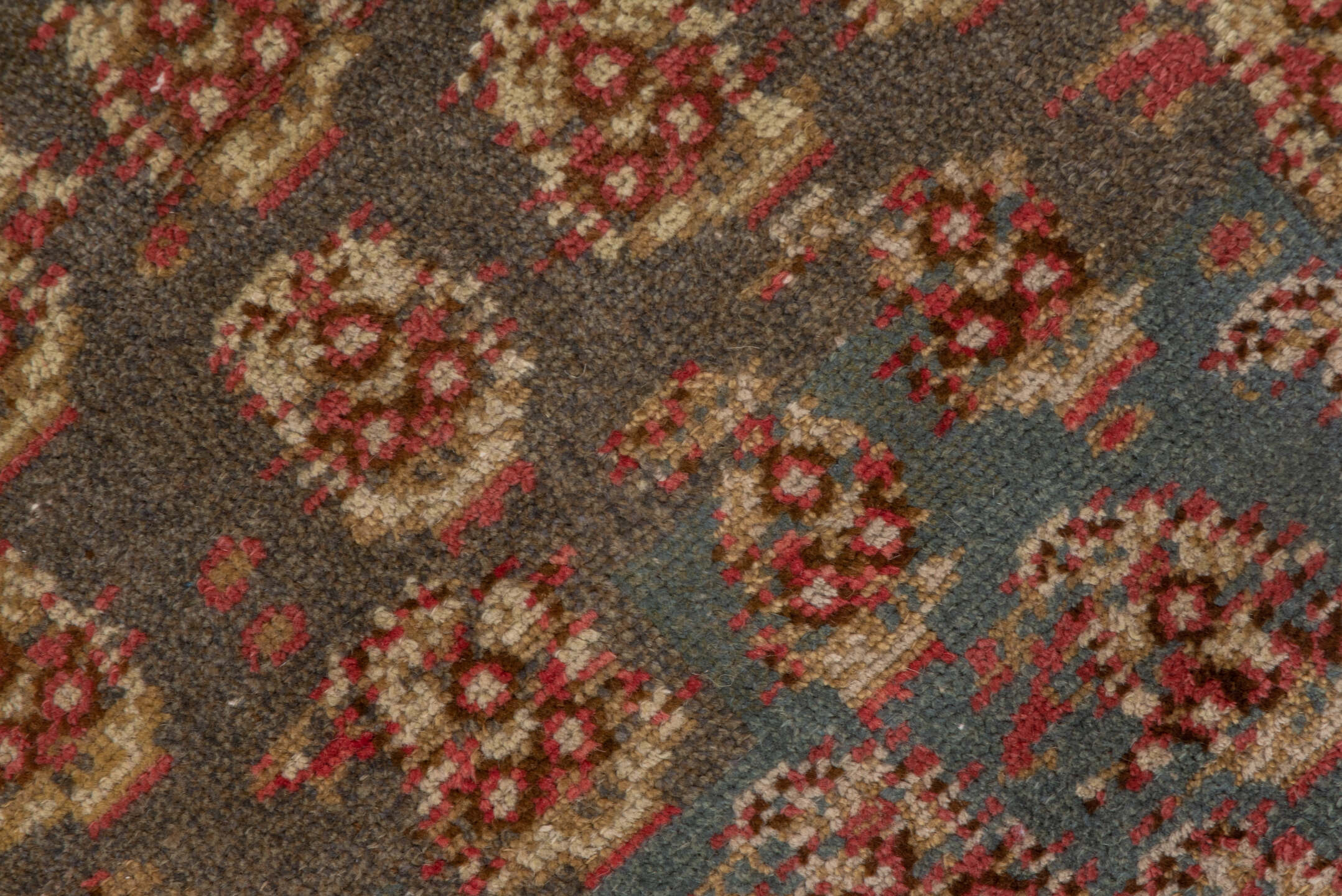 4' x 10' one-of-a-kind handmade vintage Malayer runner rug. Color palette: brown, dim gray, gray, light gray, pink, red