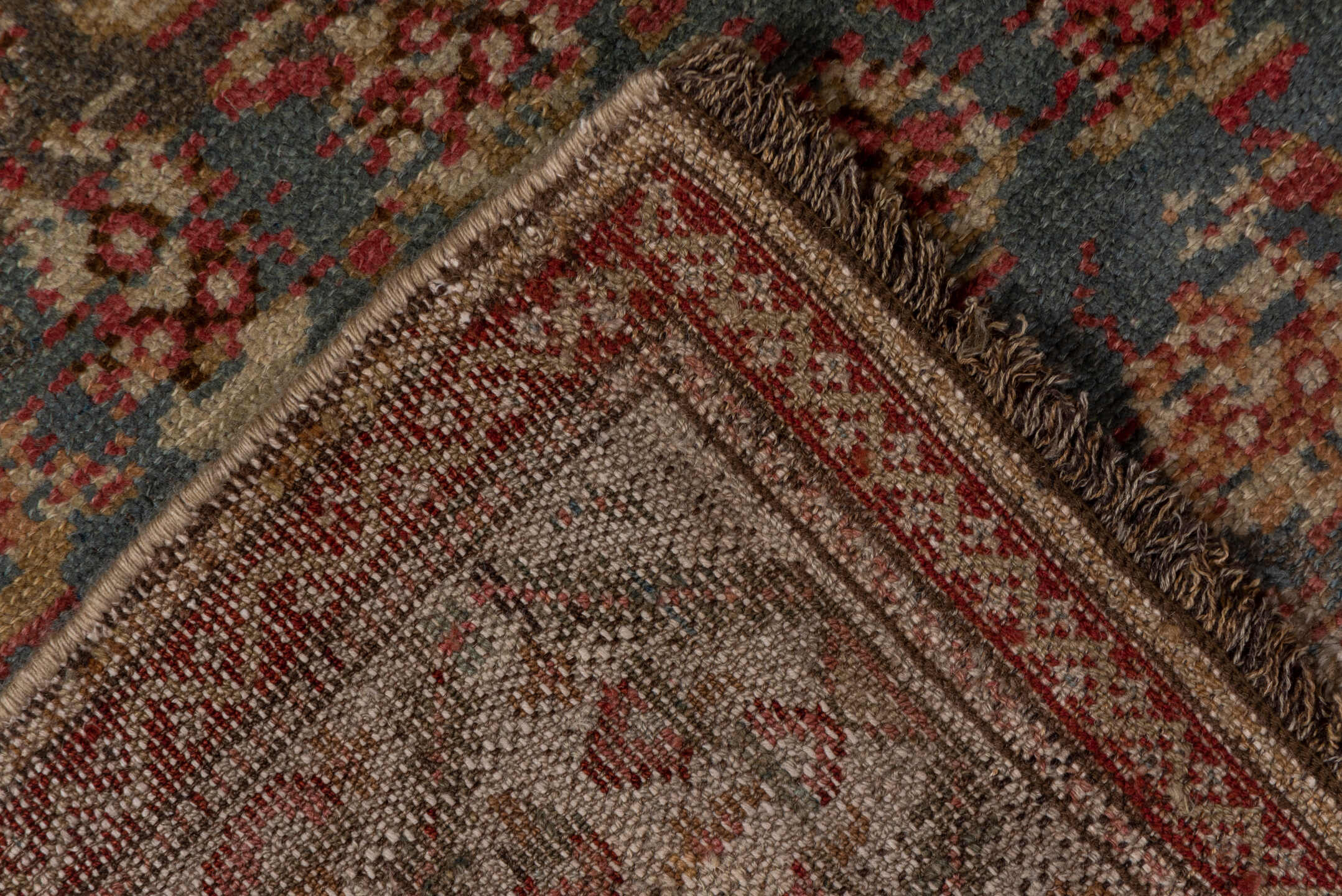 4' x 10' one-of-a-kind handmade vintage Malayer runner rug. Color palette: brown, dim gray, gray, light gray, pink, red