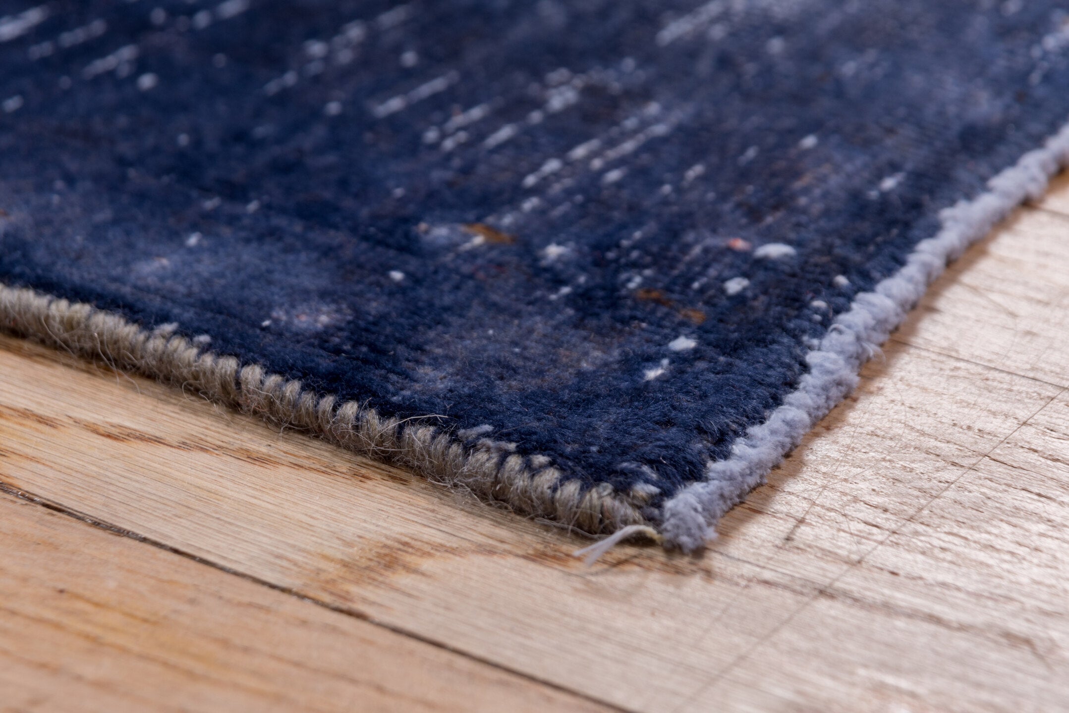 9' x 13' one-of-a-kind handmade vintage Overdyed large size rug. Color palette: indigo, navy, slate, charcoal, ivory, purple