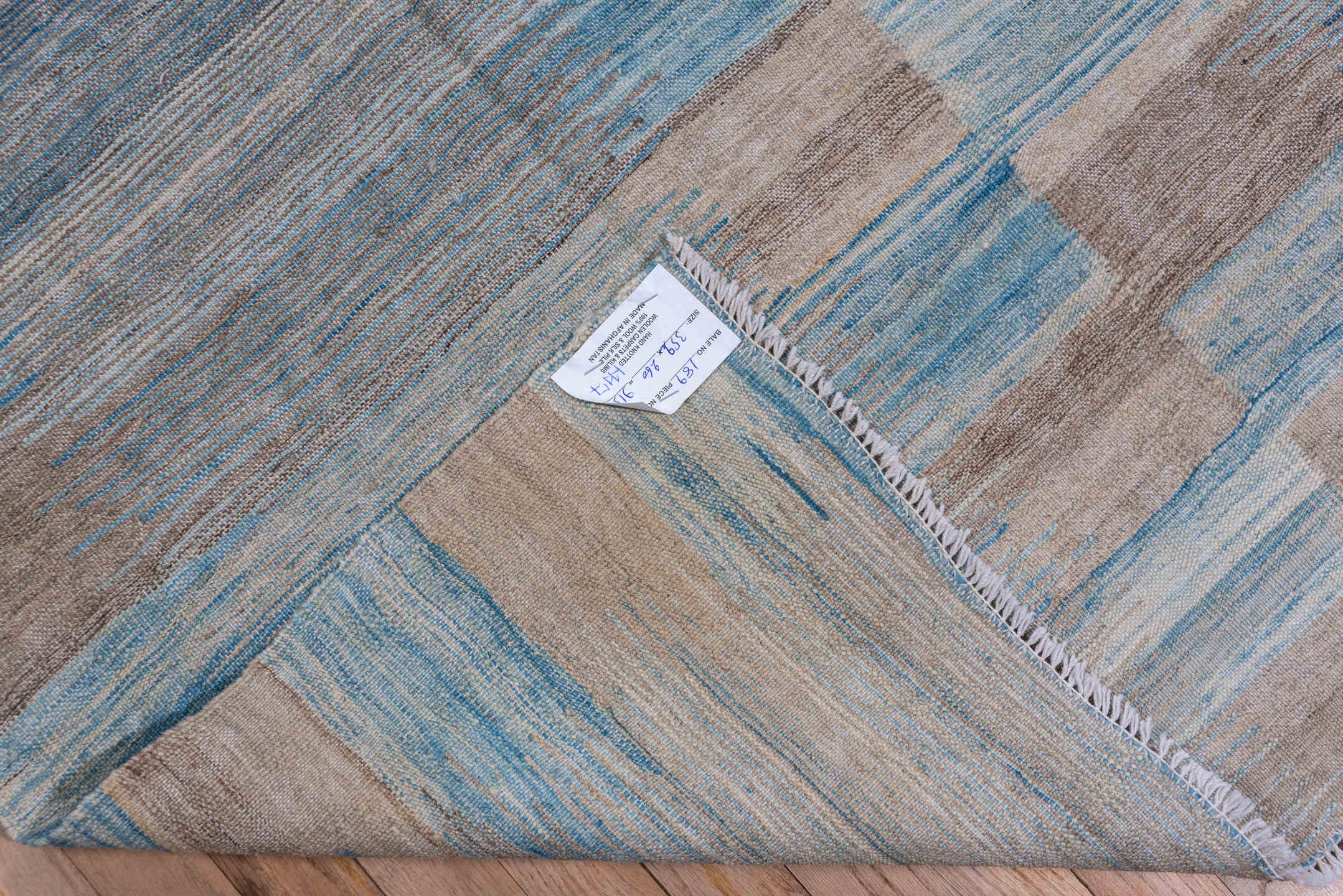 8' x 11' one-of-a-kind handmade vintage Kilim large size rug. Color palette: taupe, sky blue, gray, ivory, beige, light blue