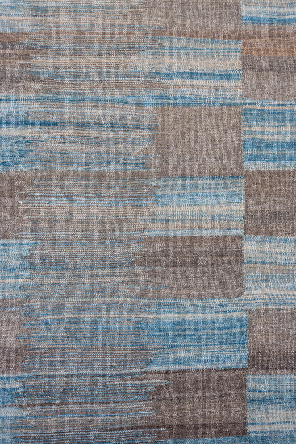 8' x 11' one-of-a-kind handmade vintage Kilim large size rug. Color palette: taupe, sky blue, gray, ivory, beige, light blue