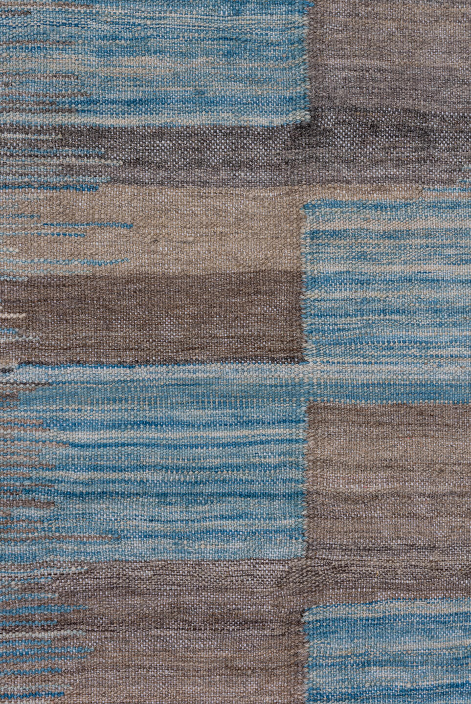 8' x 11' one-of-a-kind handmade vintage Kilim large size rug. Color palette: taupe, sky blue, gray, ivory, beige, light blue