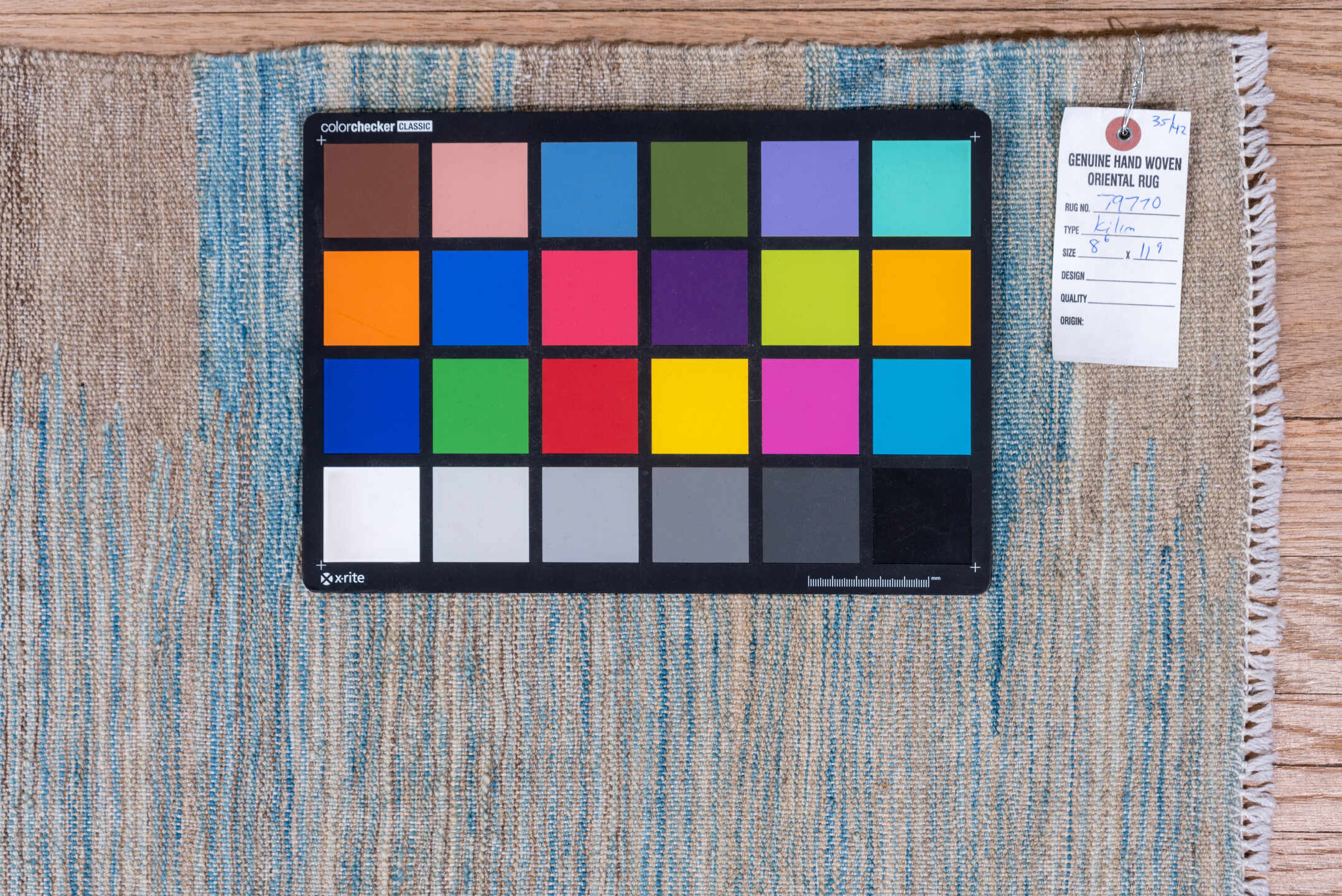 8' x 11' one-of-a-kind handmade vintage Kilim large size rug. Color palette: taupe, sky blue, gray, ivory, beige, light blue