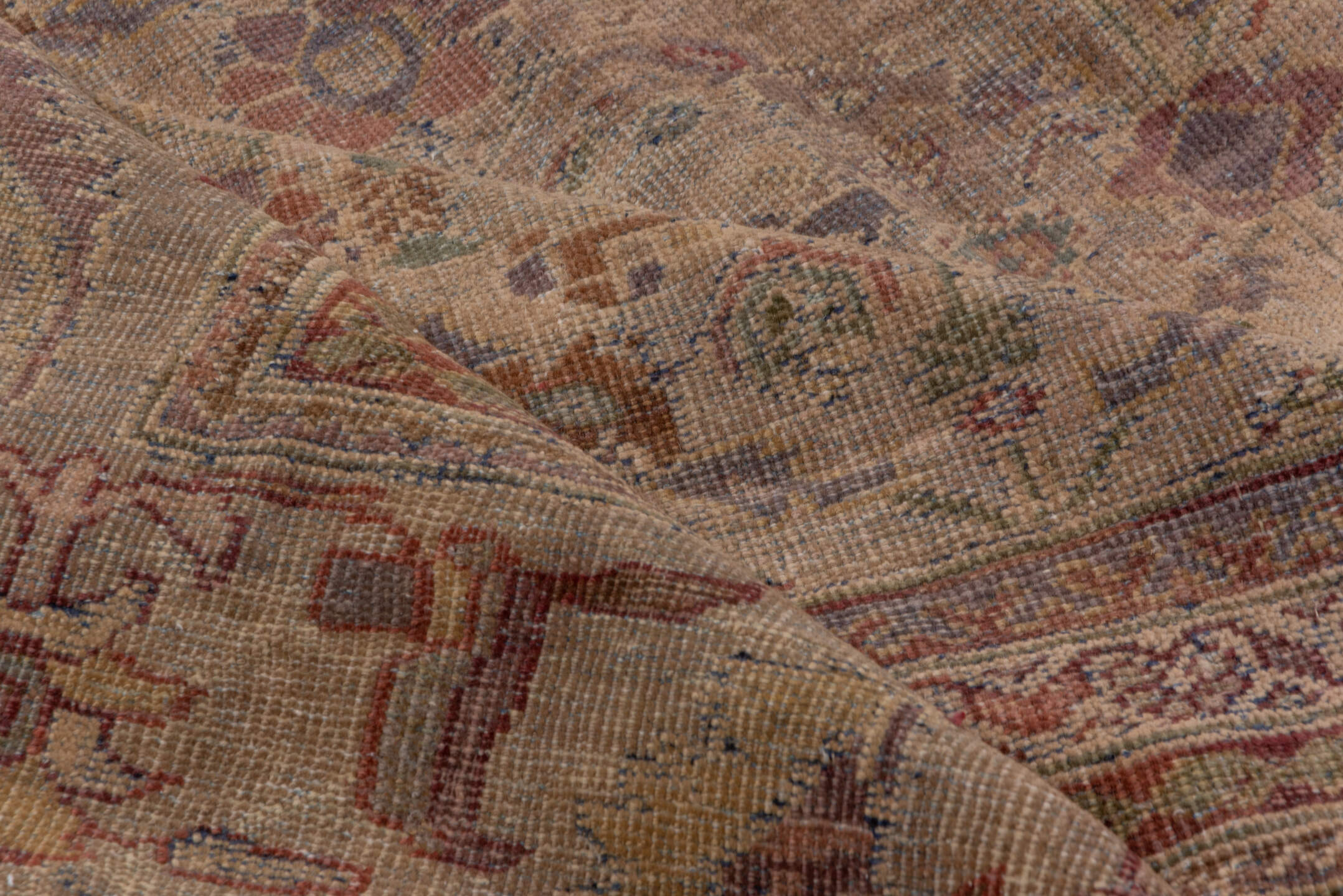 13' x 20' one-of-a-kind handmade antique Sultanabad oversize rug. Color palette: ivory, rose, taupe, dusty blue, sage