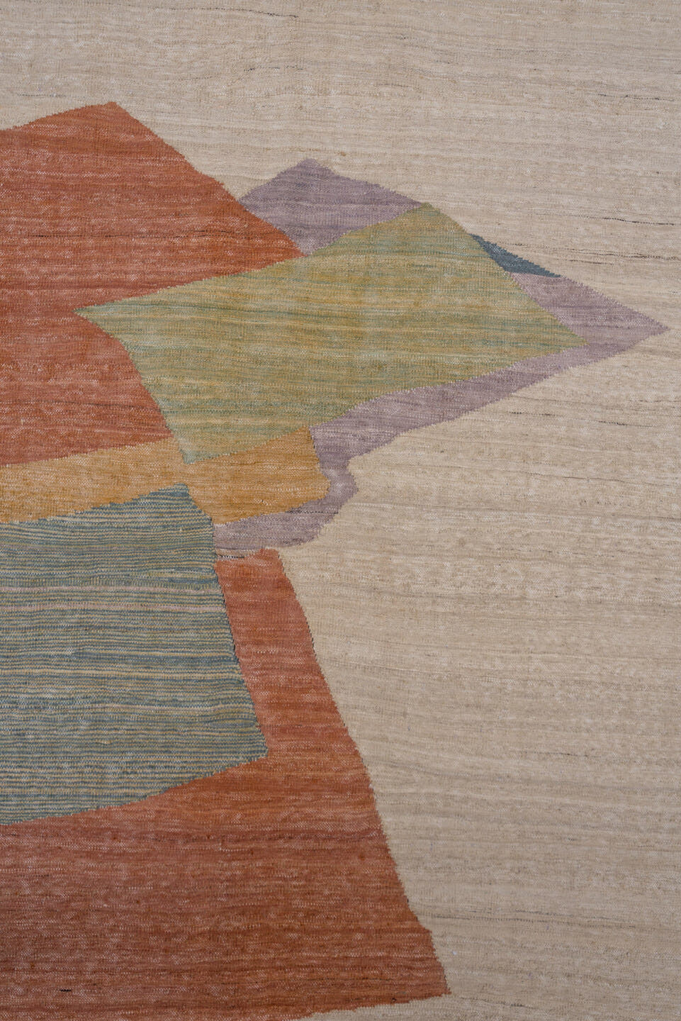 8' x 9' one-of-a-kind handmade vintage Kilim rug. Color palette: ivory, rust, sage, lavender, gold, brick, taupe, terracotta