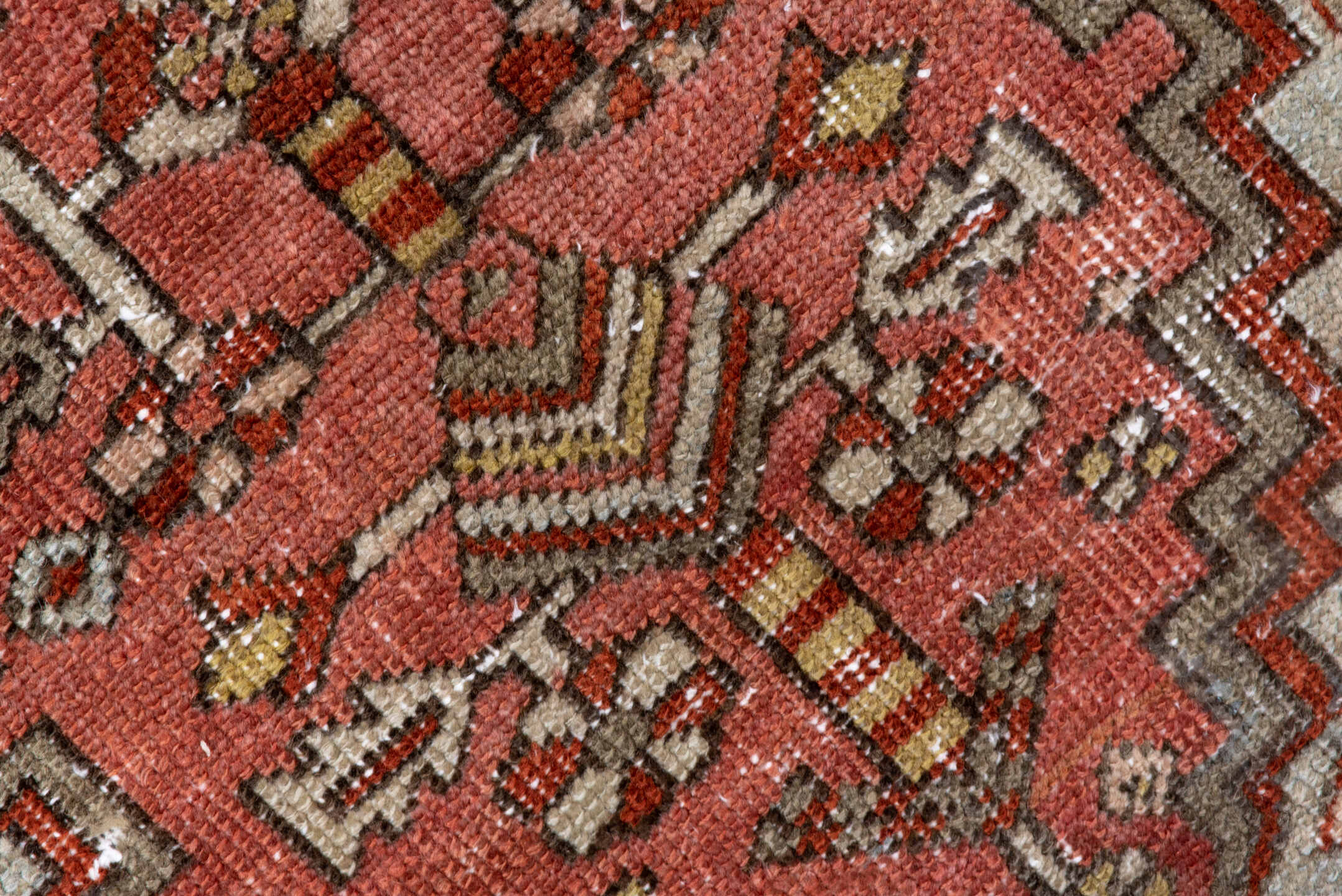 3' x 5' one-of-a-kind handmade antique Heriz small size rug. Color palette: rose, rust, ivory, taupe, brown, terracotta