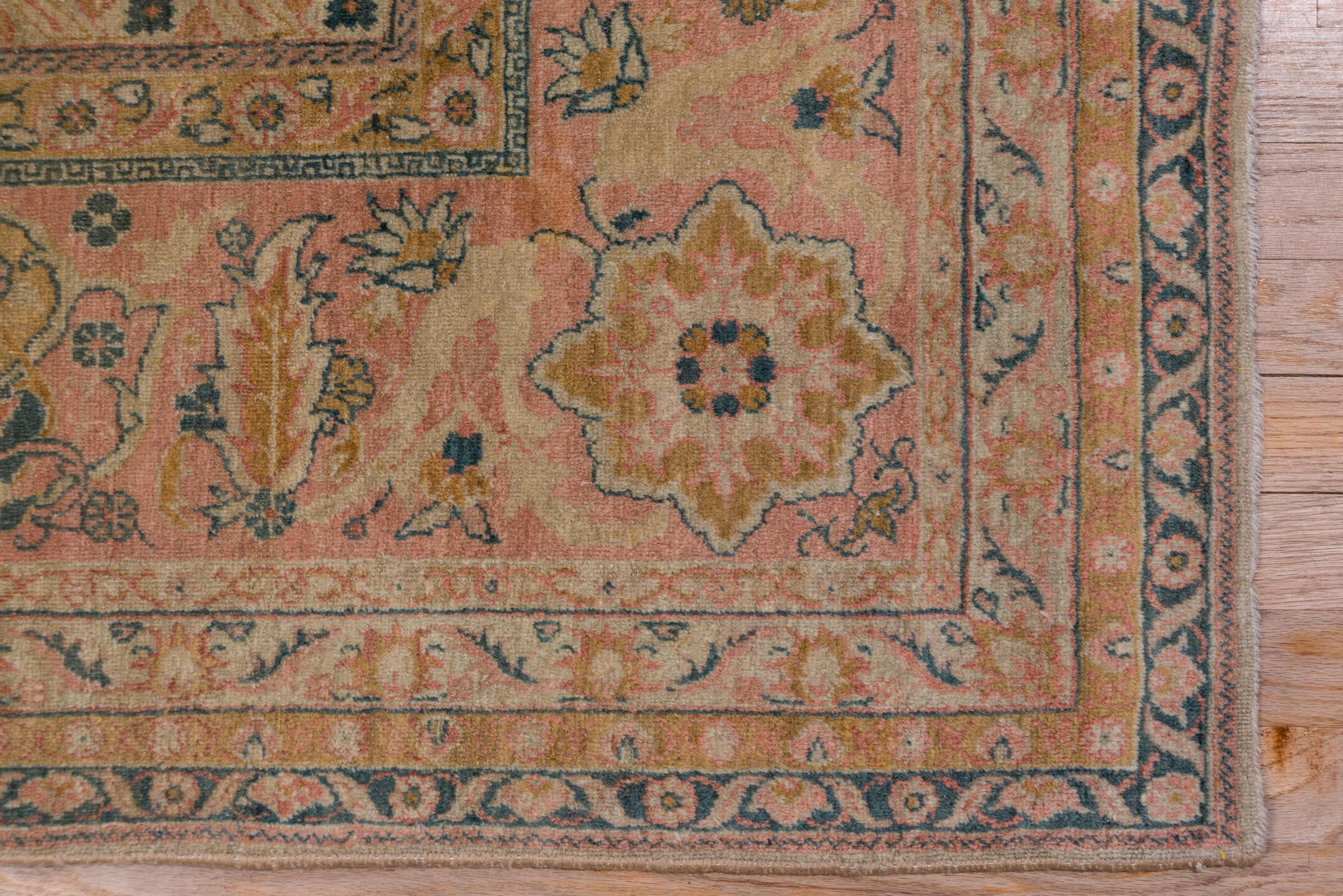 8' x 12' one-of-a-kind handmade antique Sivas large size rug. Color palette: ivory, salmon, taupe, dusty rose, sage, gold