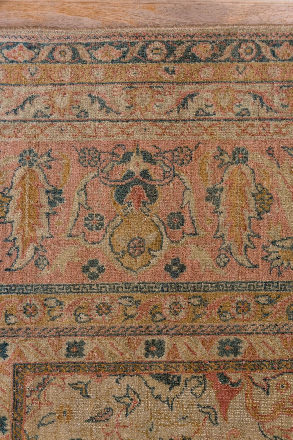 8' x 12' one-of-a-kind handmade antique Sivas large size rug. Color palette: ivory, salmon, taupe, dusty rose, sage, gold
