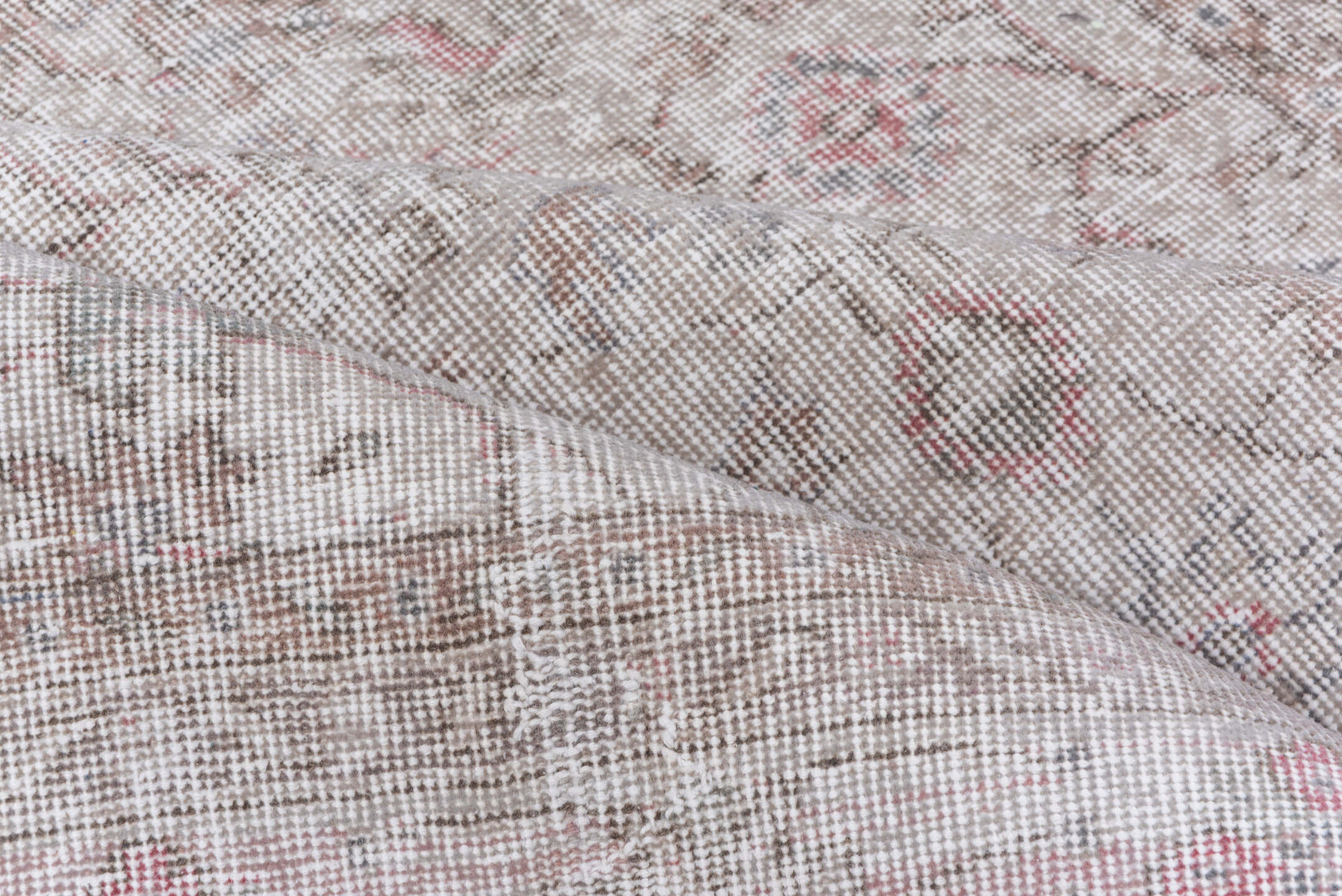6' x 9' one-of-a-kind handmade antique Overdyed medium size rug. Color palette: ivory, blush, taupe, rose, beige, pewter