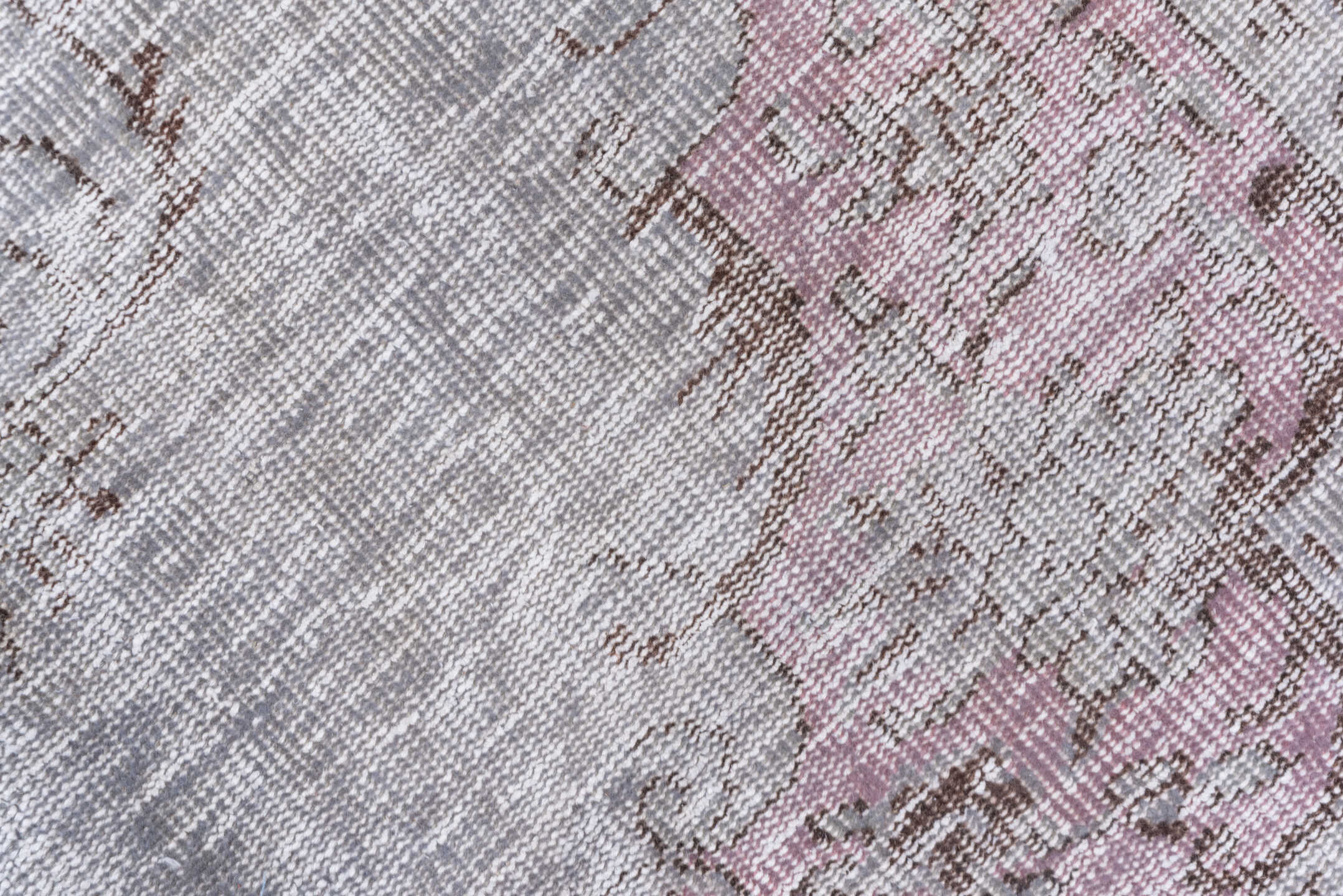 5' x 8' one-of-a-kind handmade vintage Overdyed medium size rug. Color palette: gray, taupe, dusty rose, ivory, mauve, beige